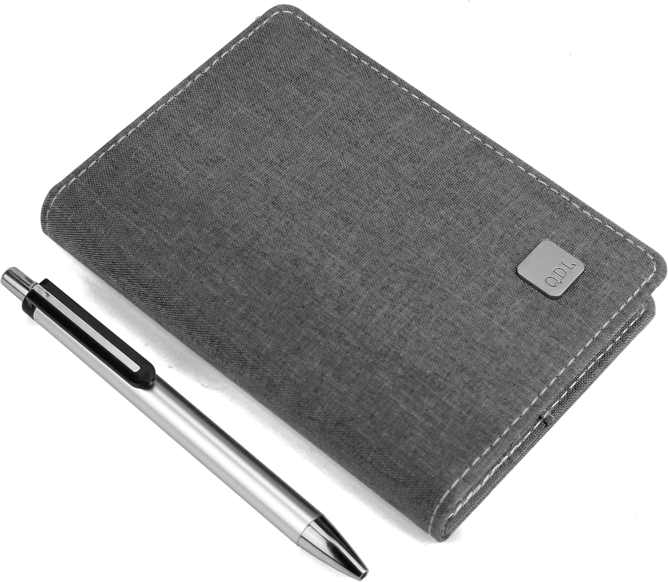Pocket Notebook, A7 Hardcover Small Journal/Line Pages Writing Notebook/Ruled Leather Diary, Memo Notebook With Pen and Gift Box for Traveler, 226 Pages/113 Sheet, Gray
