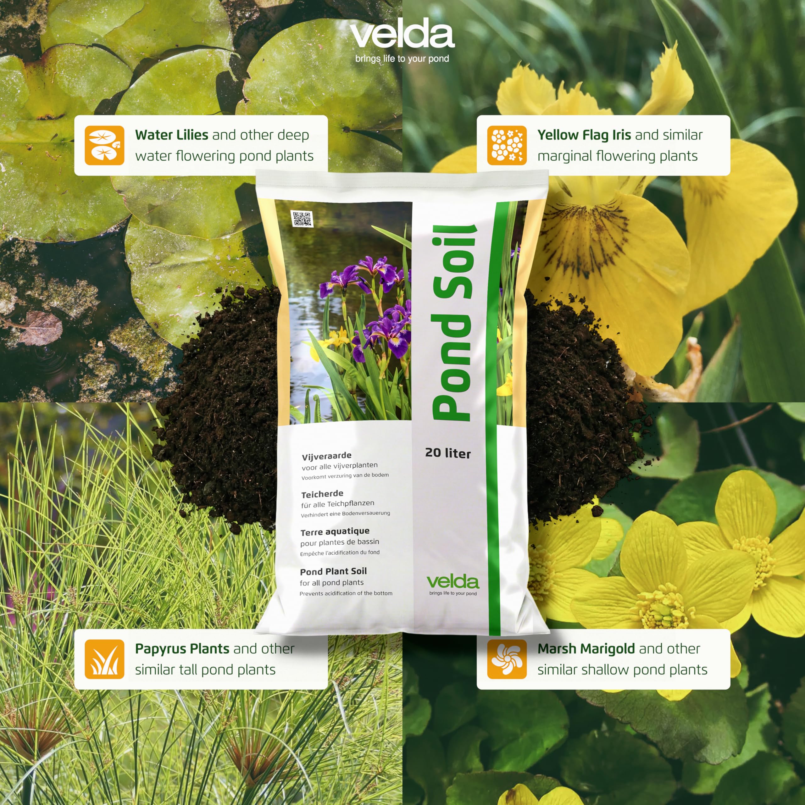 Velda Suelo de estanque de 20 litros, compost acuático para plantas de estanque al aire libre, suelo acuático con nutrientes para plantas sumergidas, marginales y flotantes, para todos los estanques