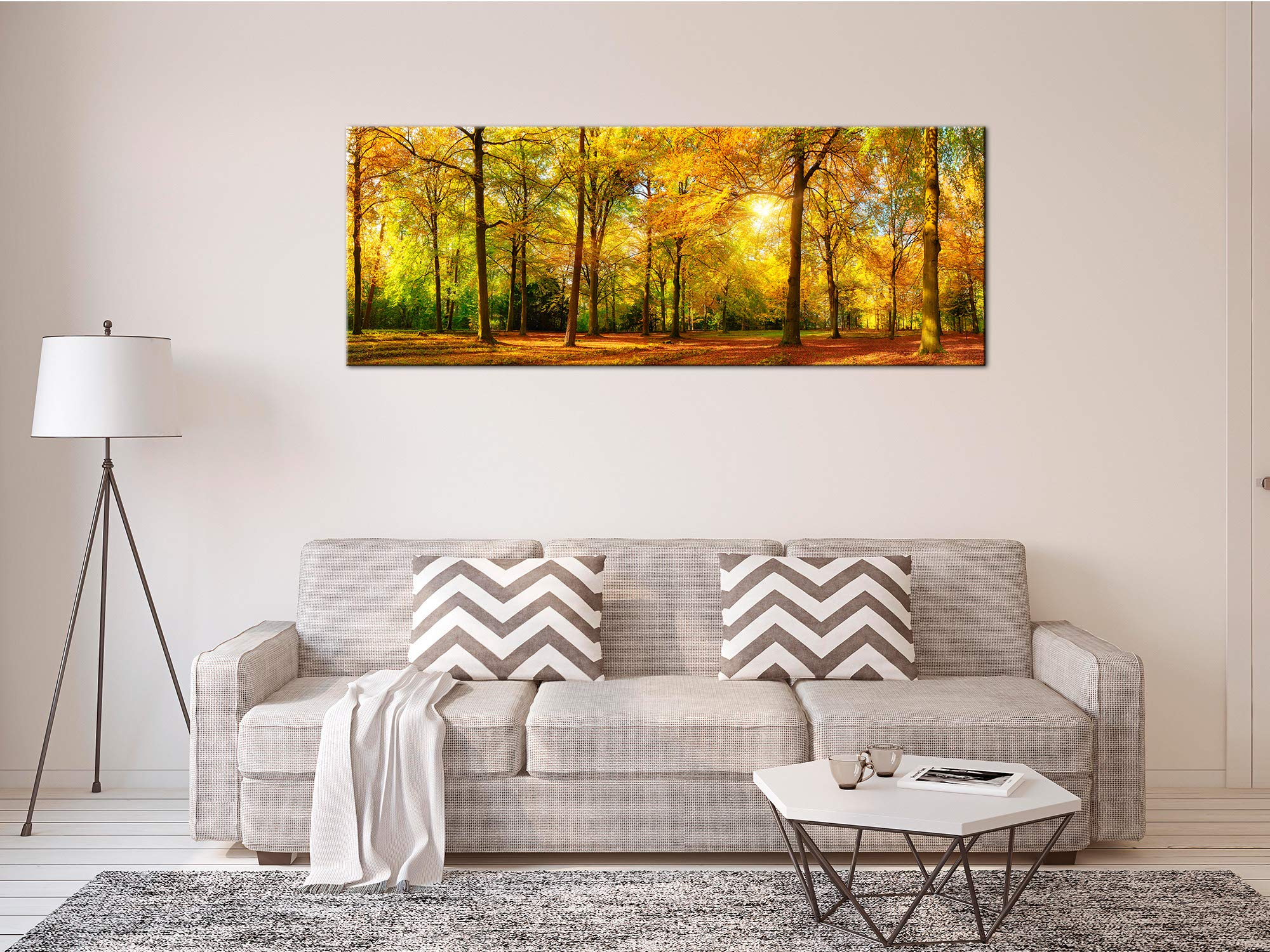 DECLINA Tableau Panoramique imprimé Foret en Automne - Impression Photo Paysage sur toile décoration murale - Déco maison, cuisine, salon, chambre adulte - 100x35 cm