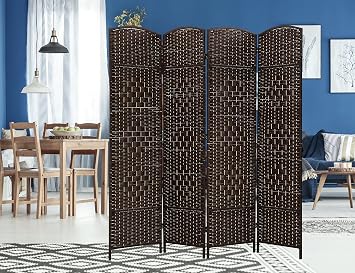 4 Panel Room Divider Wood Room Dividers 6Ft Folding Privacy Screen Freestanding Privacy Screen Divider Portable Room Partition Screen Wall Divider for Home Office Brown