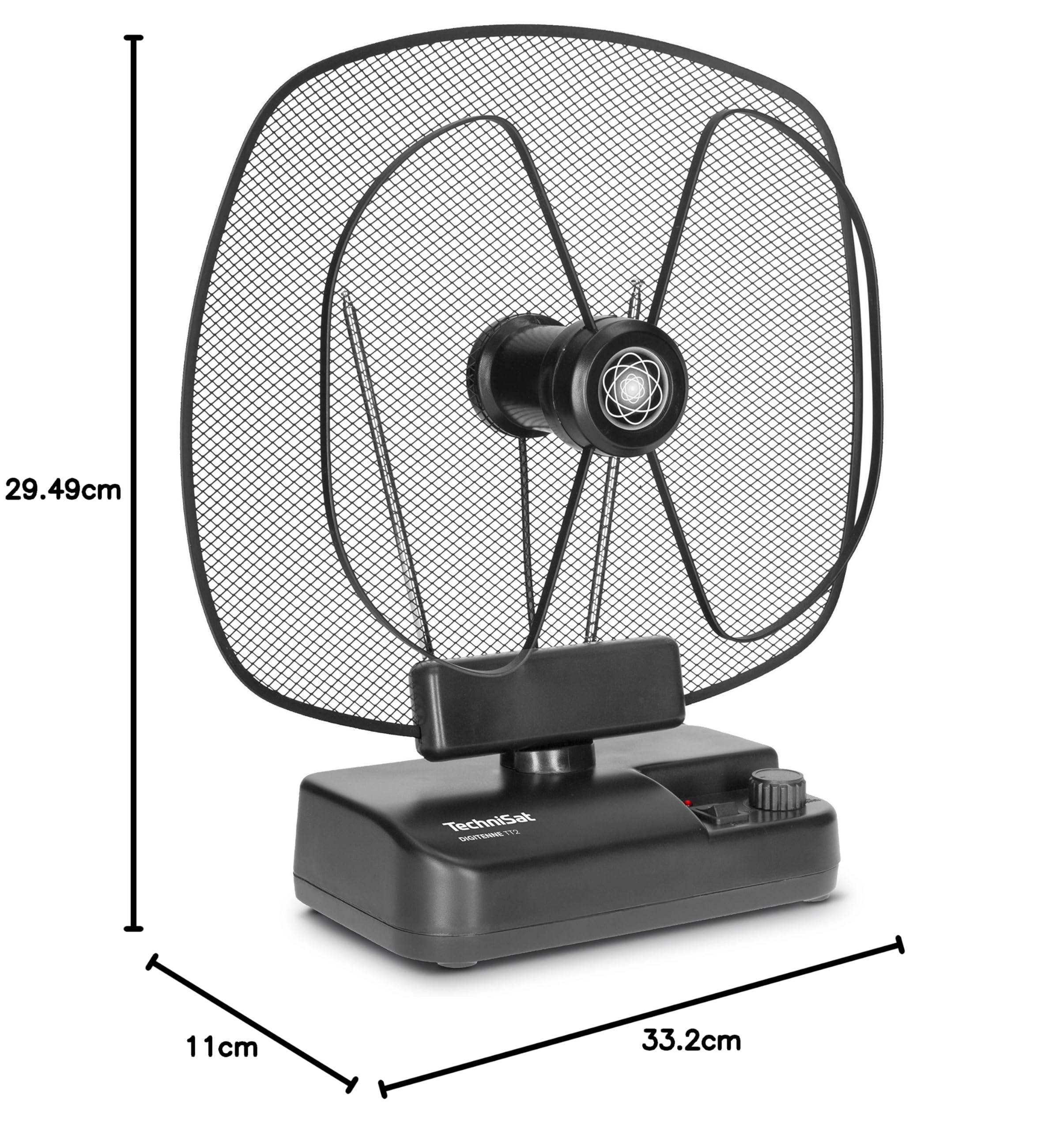 TechniSat DIGITENNE TT2 - ausrichtbare Zimmerantenne (36 dB Vollband Verstärker-Antenne mit LTE4-Filter für den Empfang von DVB-T/-T2, DAB+ und UKW Signalen, Netzschalter) schwarz