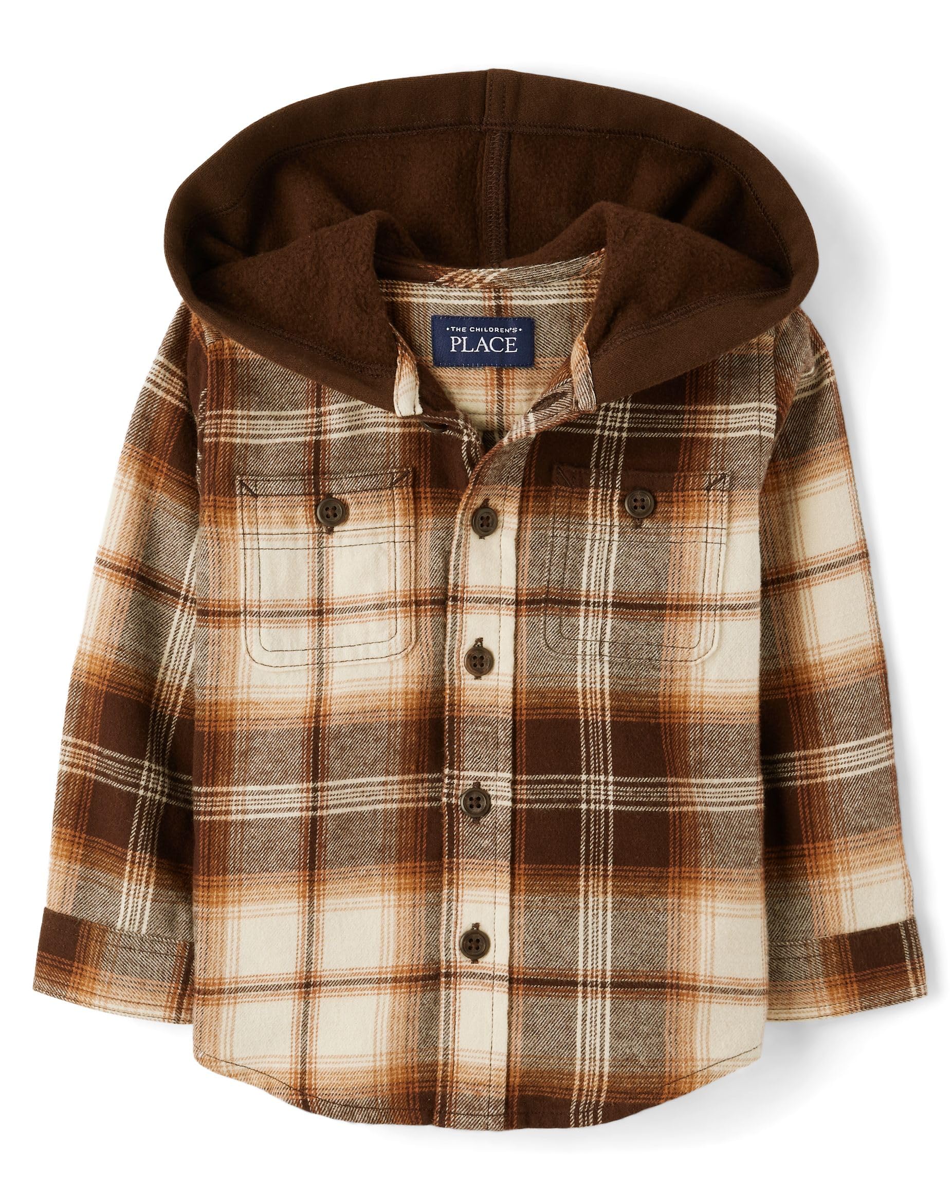 The Children's Place,Baby Boys,and Toddler Hooded Flannel Button Up Shirt,Hedgehog Plaid,18 Months,24 Months