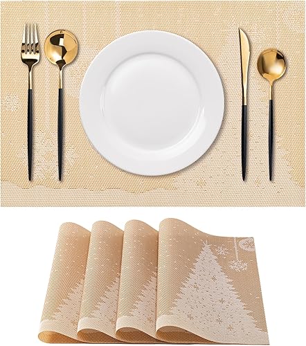 Miniatura 41 de CADONO Juego de 4 manteles individuales de vinilo lavables para interiores y exteriores, para mesa de comedor, duraderos, antideslizantes