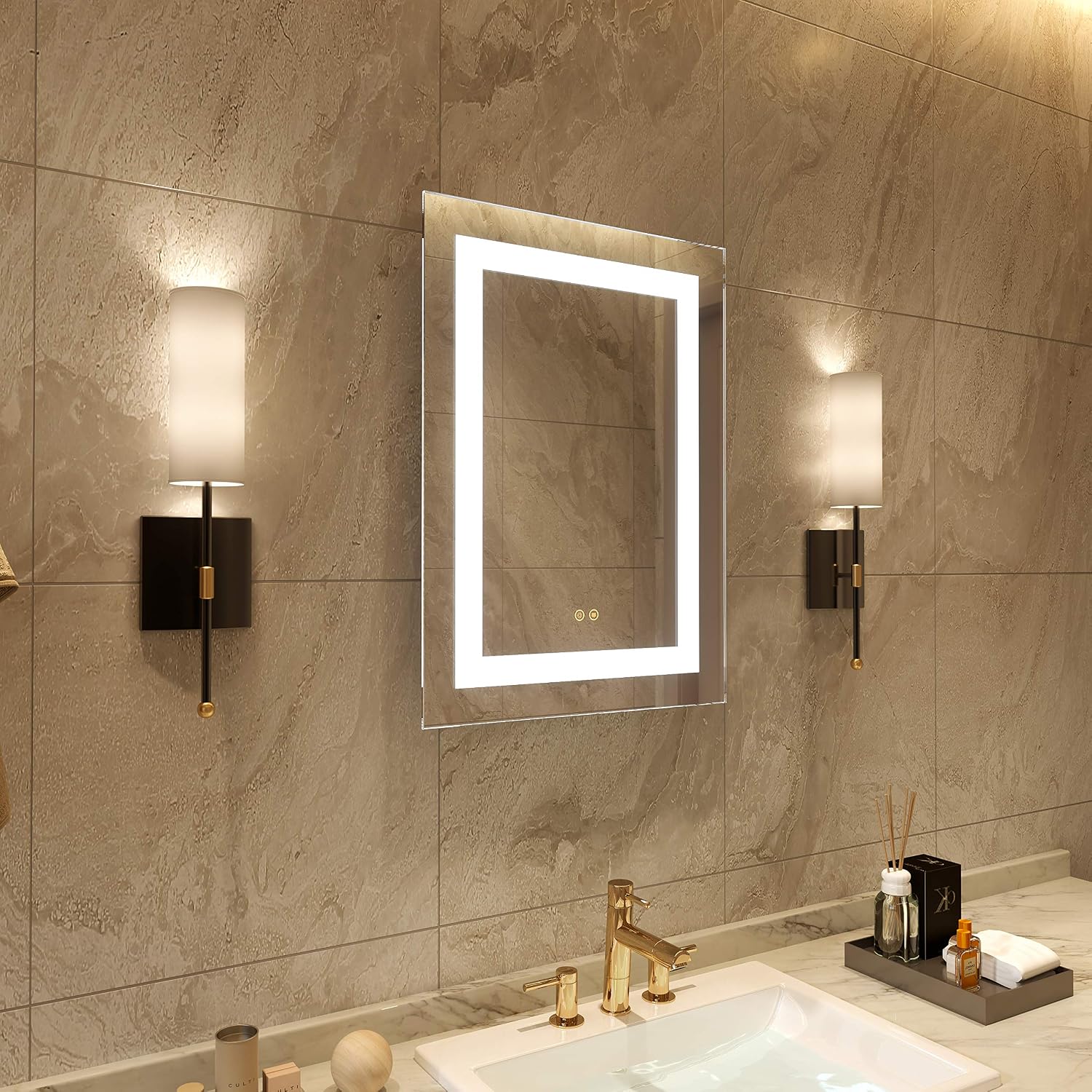Big Sale Petus PetusHouse 28 X 28 Inch LED Lighted Bathroom Mirrors, Wall Mounted White Light Dimmable Anti-Fog Memory Touch Button Waterproof CRI>90 5MM Copper Free Mirrors Super Deal Product Petus PetusHouse 28 X 28 Inch LED Lighted Bathroom Mirrors, Wall Mounted White Light Dimmable Anti-Fog Memory Touch Button Waterproof CRI>90 5MM Copper Free Mirrors