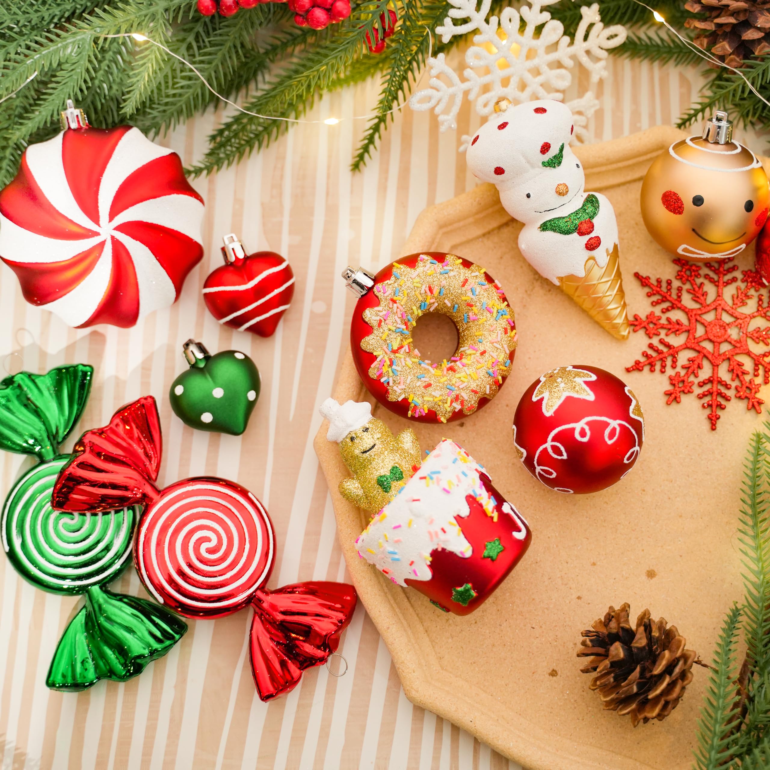 SHareconn 86pcs Albero di Natale Palle Ornamenti, Palline Decorative In Plastica Infrangibile per Decorazioni Albero di Natale, Decorazione Festa di Nozze Di Vacanza, Rosso & Verde, Bianco