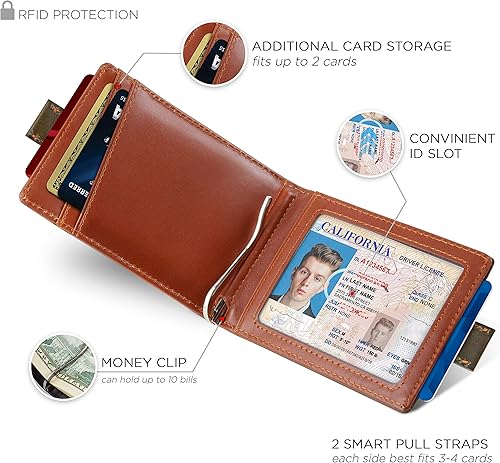 Miniatura 3 de SERMAN BRANDS Cartera delgada con clip para dinero con bloqueo RFID, bolsillo frontal plegable de cuero, billetera minimalista para hombre con clip
