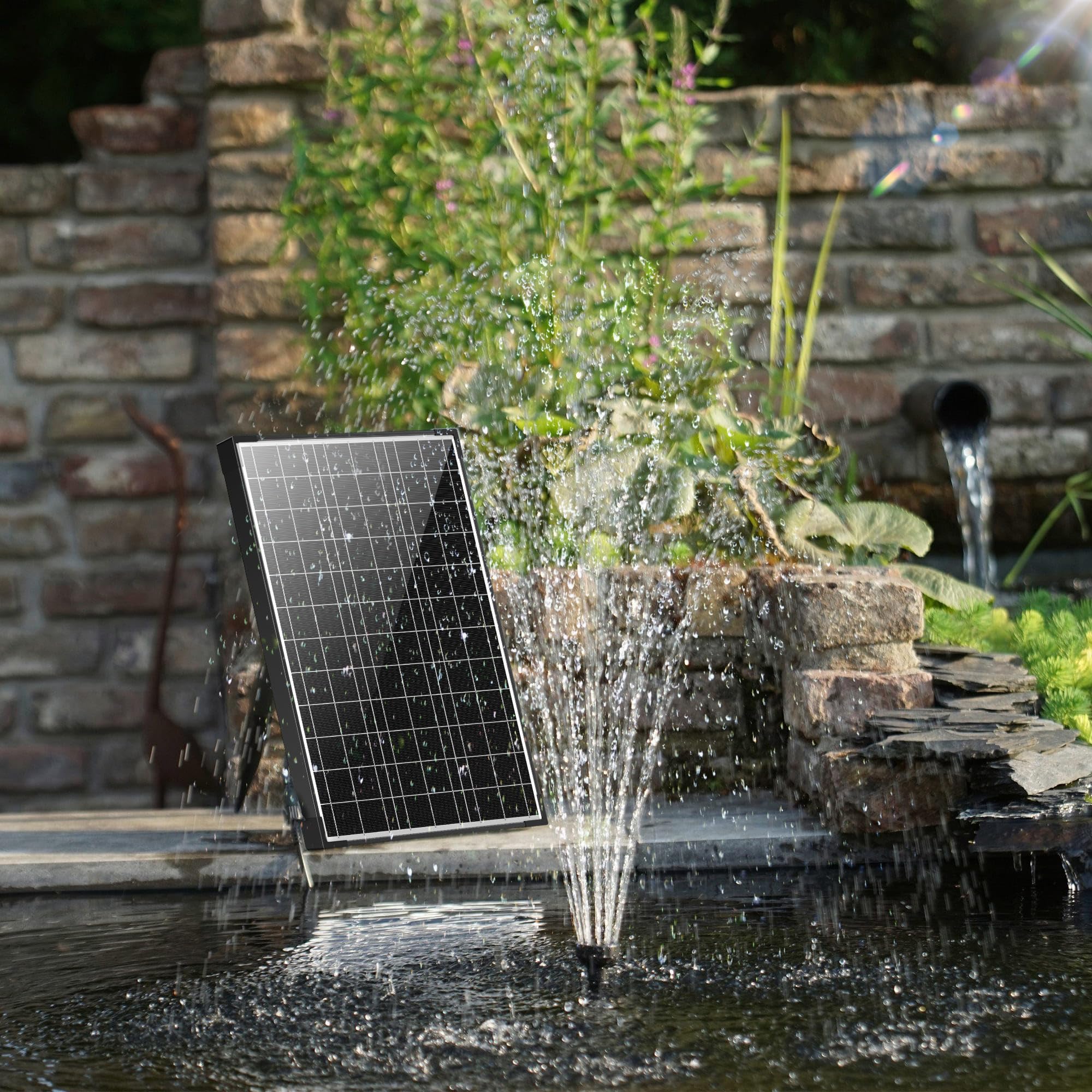 Pompa fontana solare Biling con filtro, portata 875 L/H, cavo 5 m per stagno e cascata