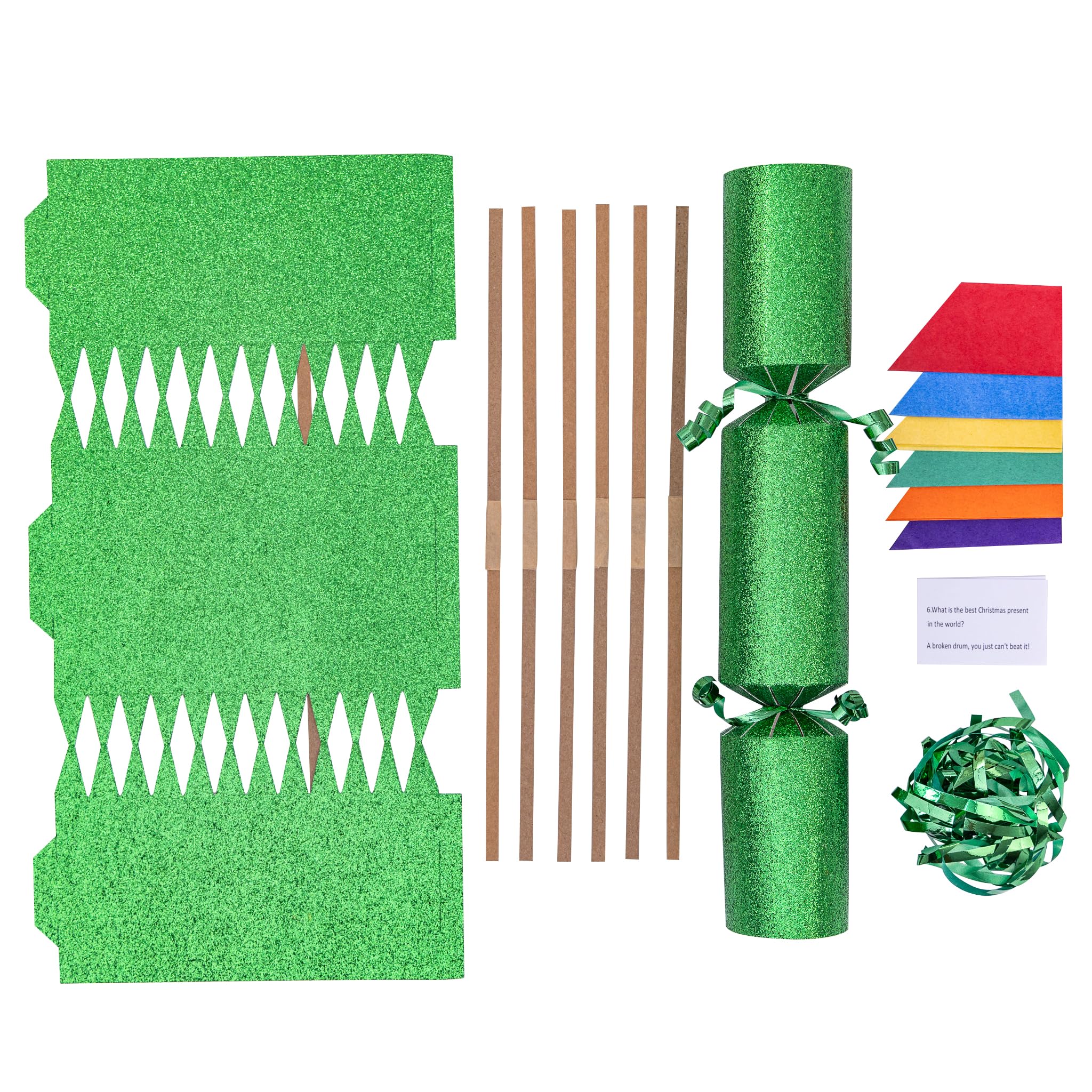 evelay Make Your Own Christmas Cracker Kit Green Glitter Crackers Hats Snaps Jokes Party Favours 6 Pieces (Green Glitter)