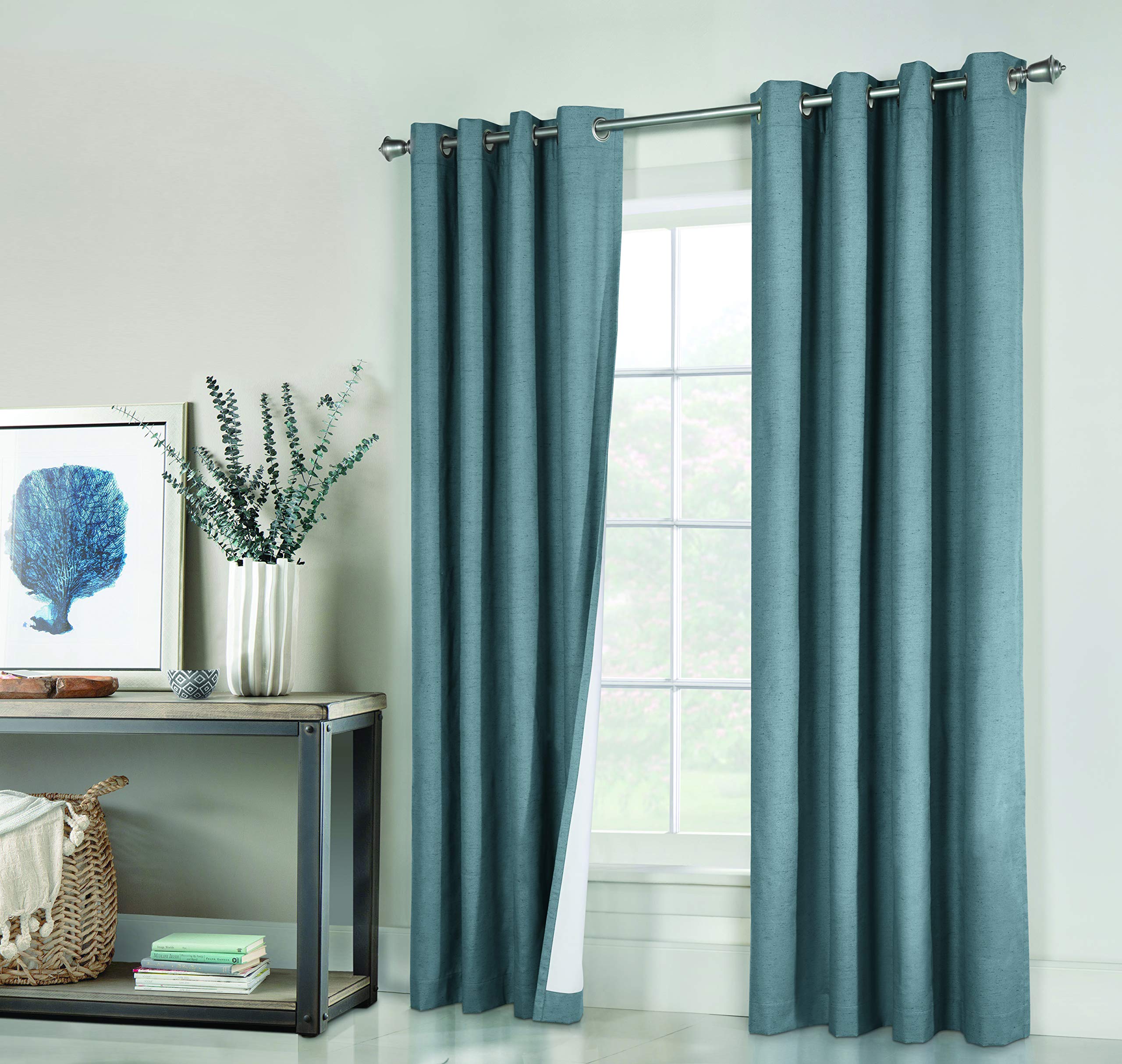 LOFT LIVING Vienna Total Blackout Foamback Grommet Curtain Panel Pair Each 78" x 84" in Blue