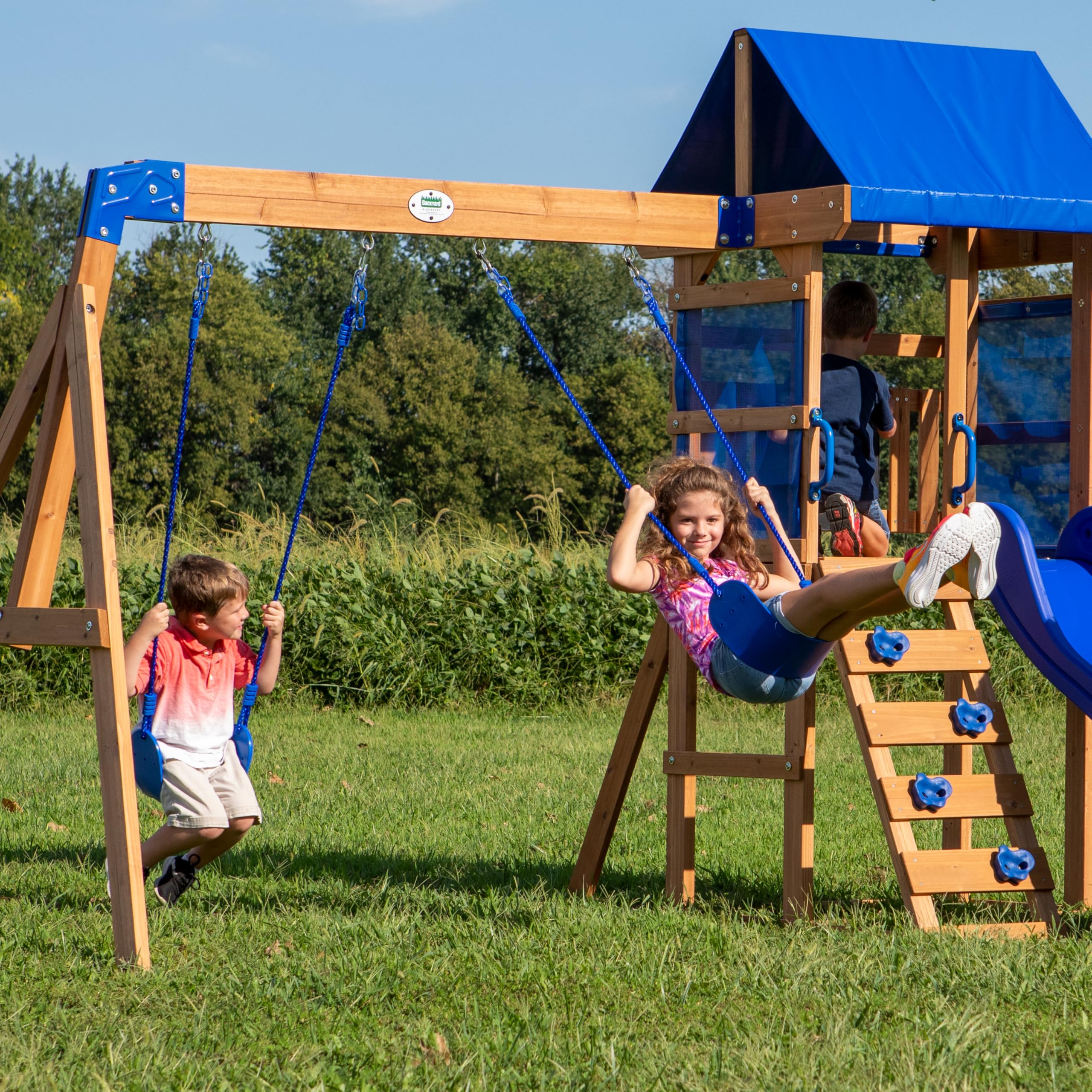 Backyard Discovery Aurora Casita Infantil Exterior Madera Casa Juguete XXL Columpios Tobogan Jardin 310 x 270 x 230 cm