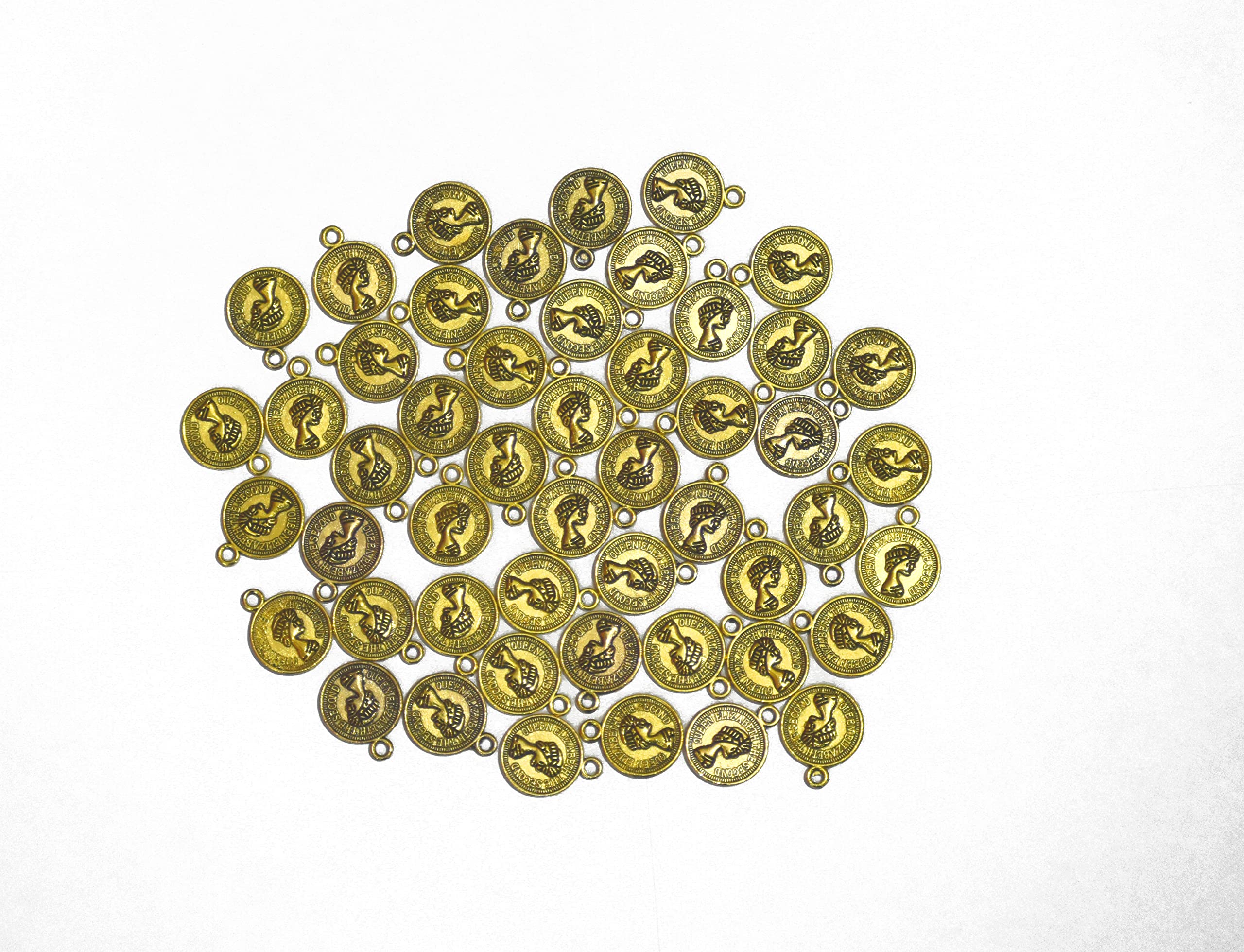 DeysCraft Golden Oxidized Coin Shaped Metal Charms for Jewelry Making and Crafting (Pack of 50 Pieces) Design 59