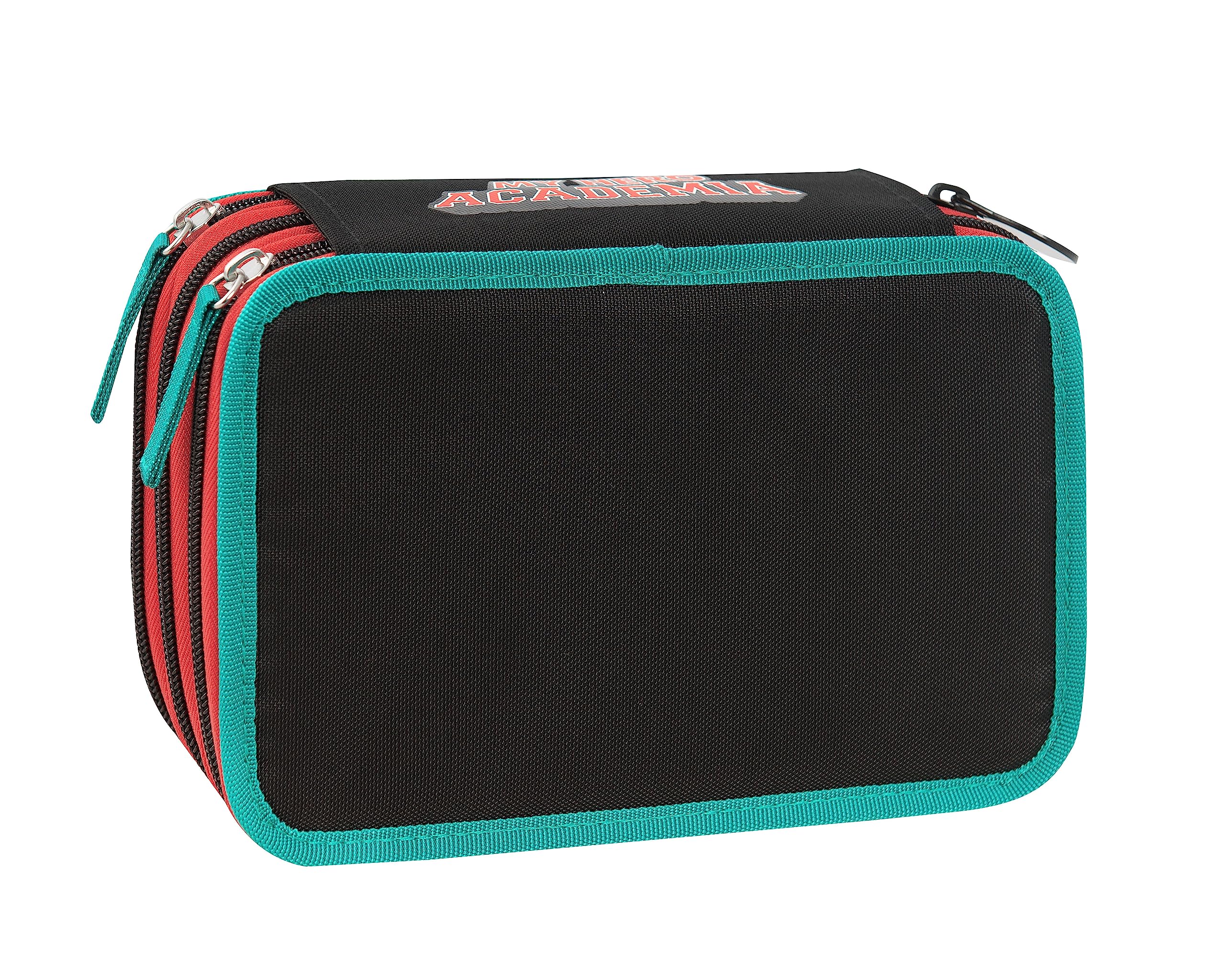 MY HERO ACADEMIA - Astuccio 3 Scomparti Bambina e Bambino con Cancelleria Scuola Integrata e Vani Portapenne + Penna Cancellabile Frixion - Astuccio Scuola Organizer Grande, Nero/Verde 20x12Hx7