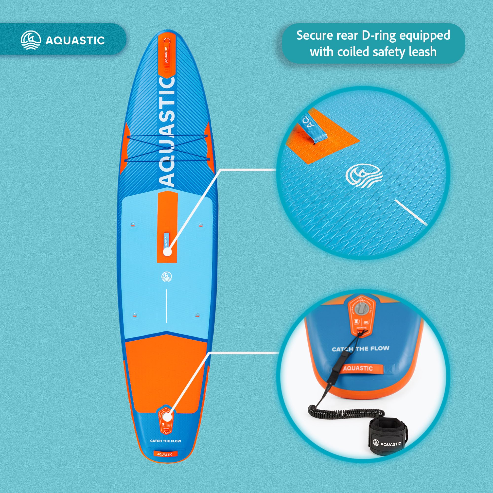 AQUASTIC Perth aufblasbares SUP-Board 10'8" bis 150 kg | 325 × 78 × 15 cm, 320 l, mit EVA-Deck, Drop-Stitch-Lite, Sitz-D-Ringen und Zubehörset für ruhige Gewässer