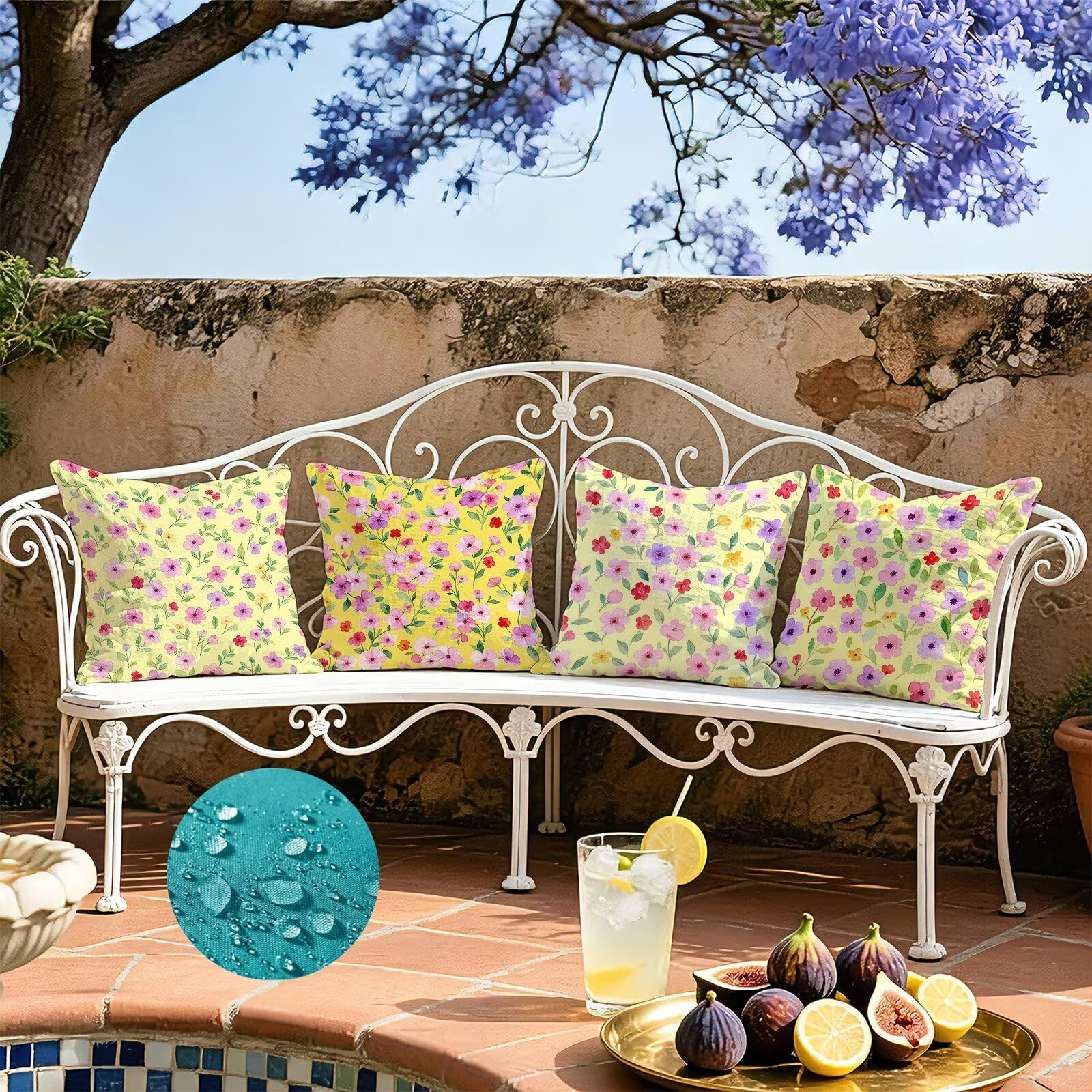 Giallo Federe Cuscini Divano 40x40cm, Cuscini da Esterno Set de 4, Cod-157 | Velour Copricuscini Decorativi Letto Arredo, per Letto, Soggiorno, Giardino, Esterno, Casa Decorazione Set di 4 Fiore