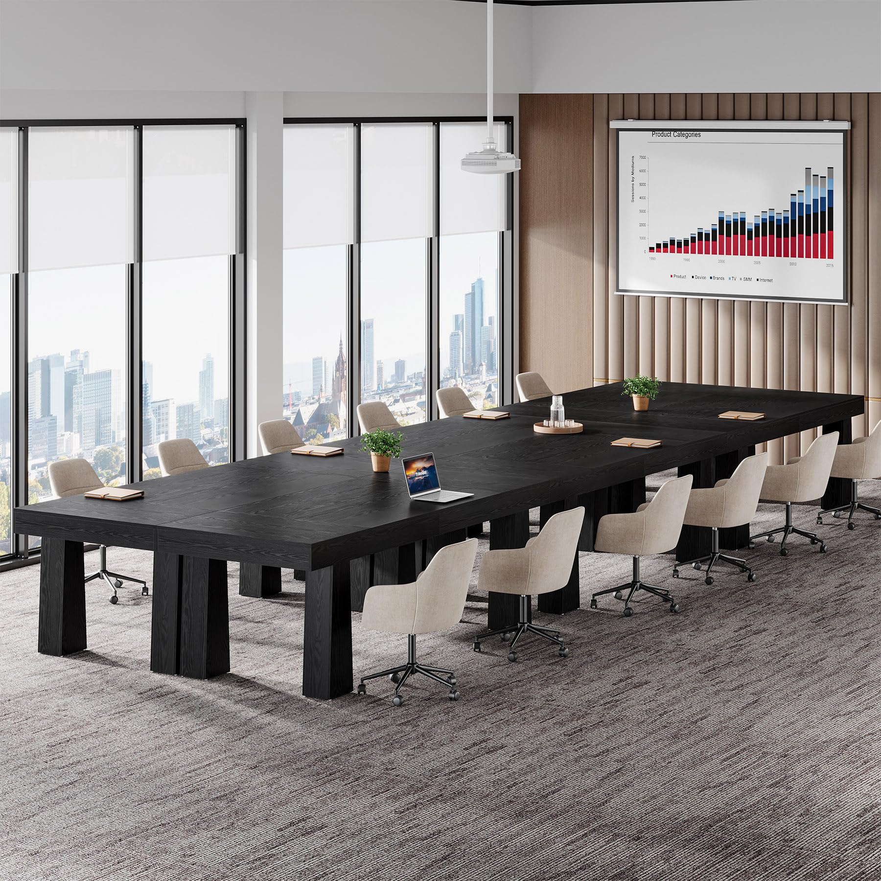Tribesigns Escritorio, 160 × 80 cm, Mesa de Reuniones Rectangular Industrial Moderna Robustra con 4 Patas Cónicas, Escritorio Negro para Estudio Trabajo Oficina Dormitorio Hogar