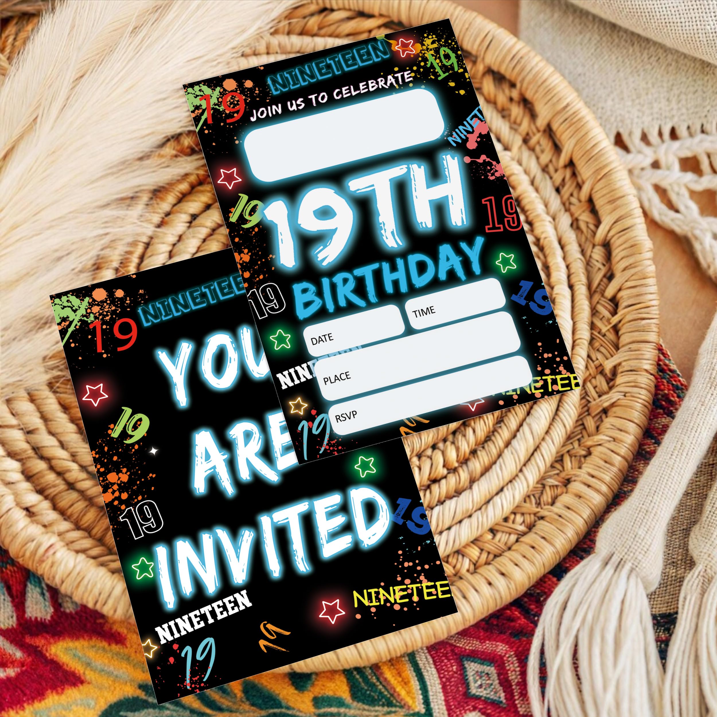 Lot de 20 cartes d'invitation à une fête d'anniversaire pour garçons et filles, 10,2 x 15,2 cm -B15 - Bleu pailleté - 20 cartes d'invitation double face à remplir avec enveloppes