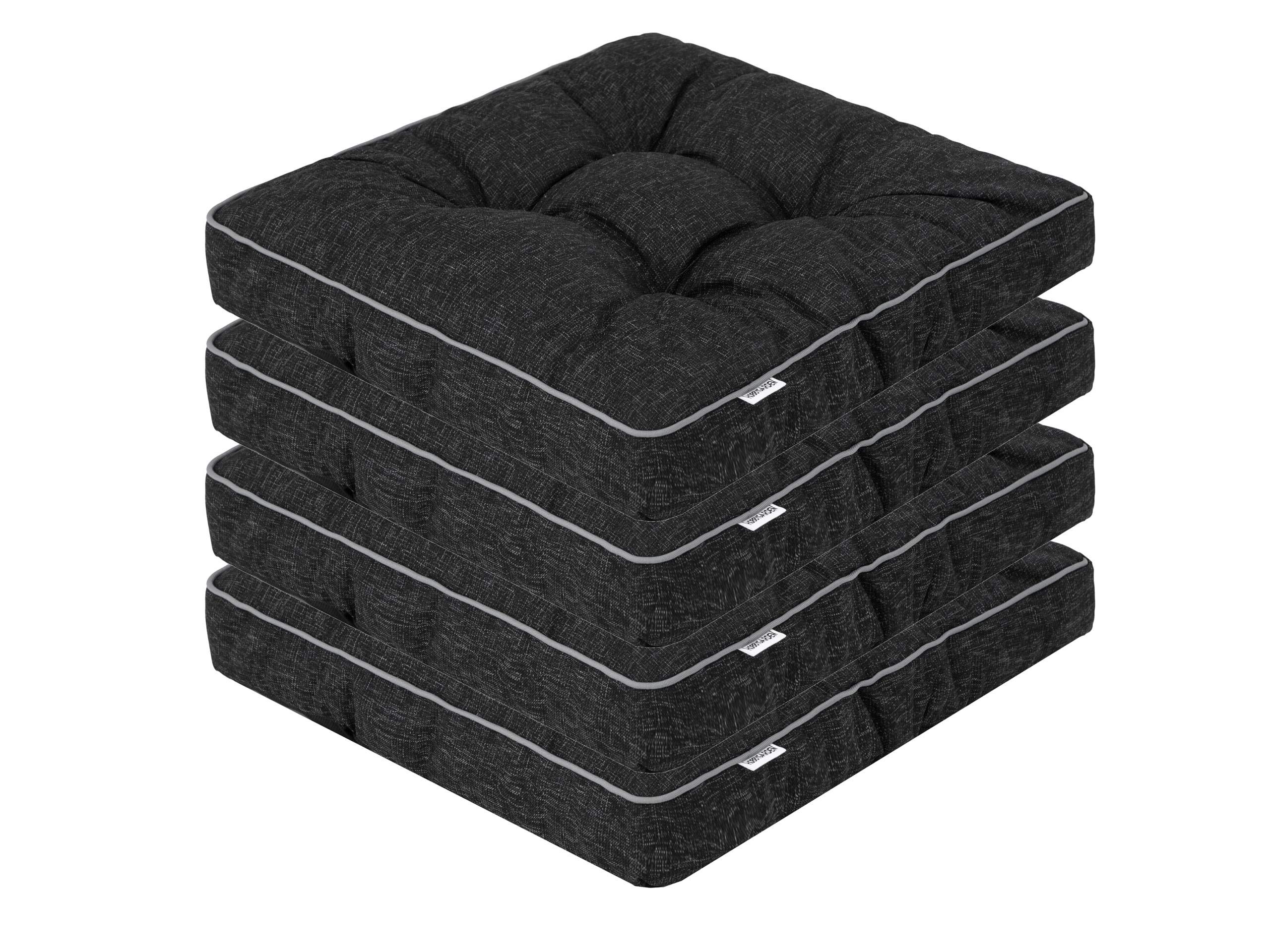 PillowPrim Set di 4 cuscini per sedia, 49 x 47 cm, per esterni, interni, giardino, inverno, tempo libero, estate, vacanze estive, colore nero