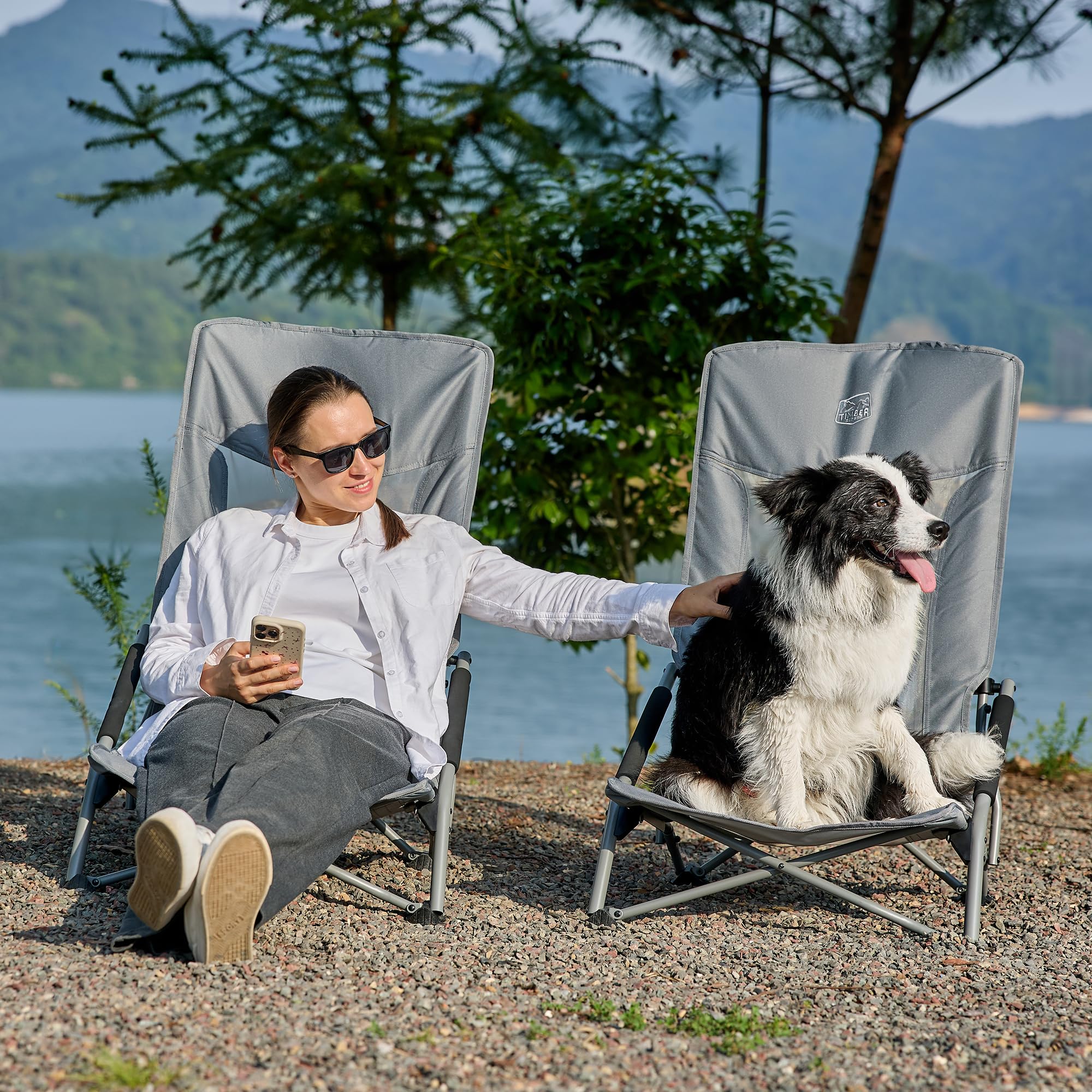 TIMBER RIDGE Chaise de Plage Pliable Dossier Haut Chaise de Camping Légère Portable en Maille avec Sac de Transport