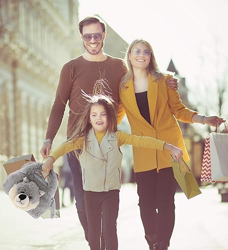 Miniatura 5 de DolliBu Bolso de peluche de lobo gris, bolso de peluche súper suave para accesorios para niños, bolsa de mano para niños, bolsa de juguete, juego de