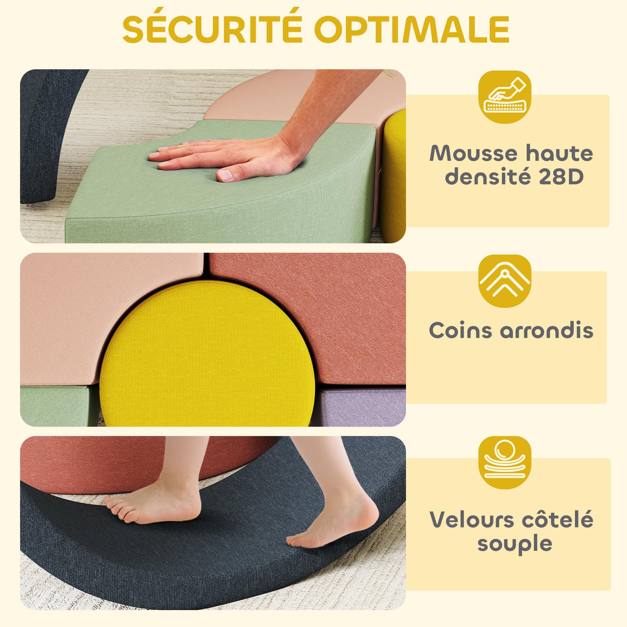 AIYAPLAY 7 pz Motricità Baby in Muschio, modulo motorio bambino con custodia lavabile, giocattoli educativi per strisciare arrampicata per bambini in età prescolare, multicolore