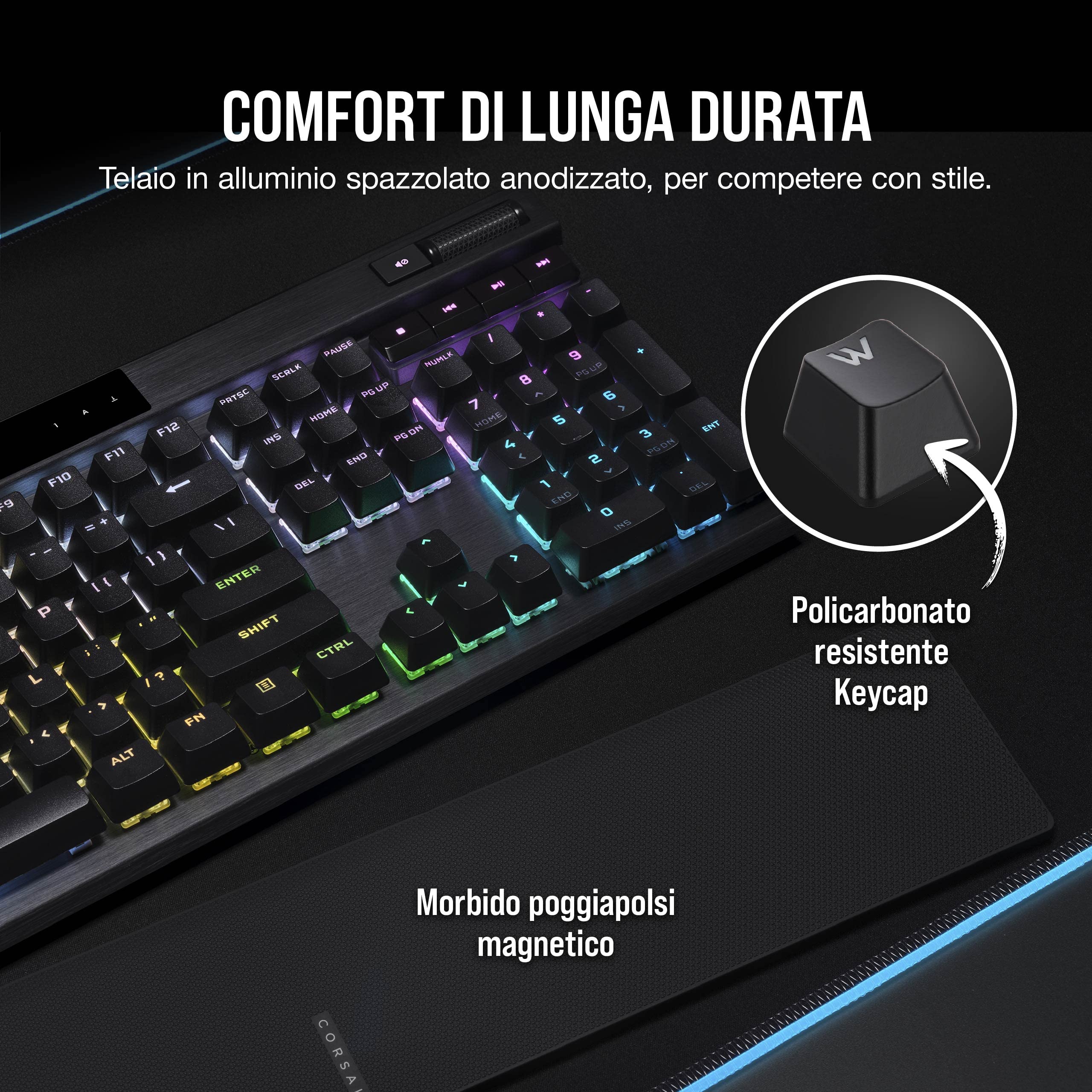 Corsair K70 PRO RGB Tastiera da Gioco Cablata Ottico-Meccanica - Interruttori Lineari OPX - Keycaps a Doppio Scatto PBT - Compatibile con iCUE - QWERTY IT - PC, Xbox - Nero