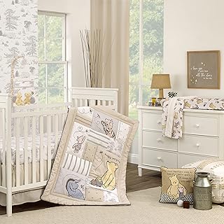Disney Classic Pooh Hunny Fun with Piglet and Eeyore The Hundred Acre Woods Taupe 3 Piece Nursery Crib Bedding Set - Comforter, 100% Cotton Fitted Crib Sheet, and Crib Skirt