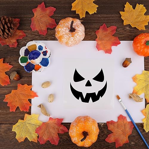 Miniatura 3 de SAVITA 25 plantillas de plástico de calabaza de 5.1 x 5.1 pulgadas para Halloween, plantillas de dibujo grandes reutilizables para Halloween,
