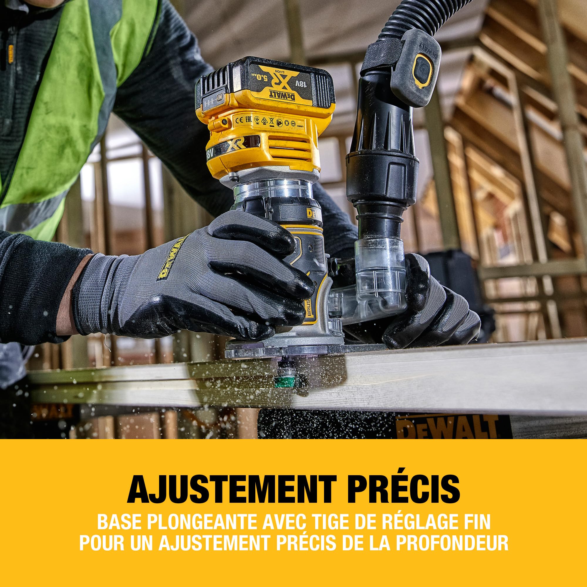 DEWALT - Affleureuse Défonceuse Compacte Brushless XR 18V 1/4" (8mm), avec coffret TSTAK, livré sans batterie, DCW604NT-XJ