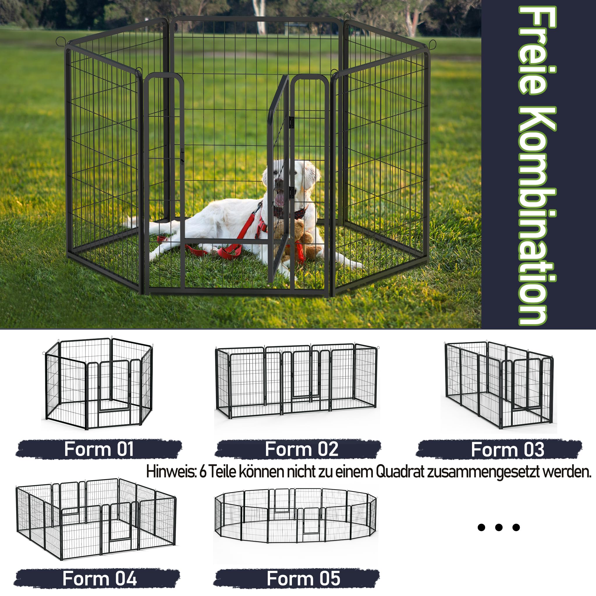 Recinzione per cani per cuccioli, altezza 80 cm, pieghevole, flessibile, per interni ed esterni, 65 x 80 cm, 12 pezzi