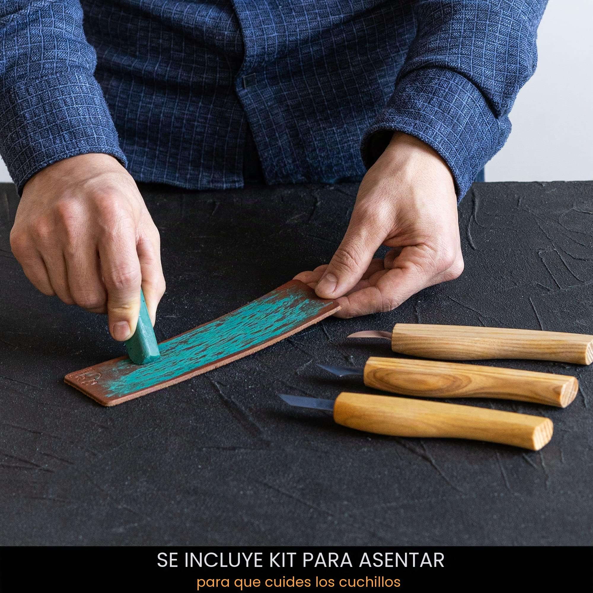 BeaverCraft Kit Cuchillos Tallado Madera S55 – Set Whittling para Principiantes con Cuchillos Detalle Chip y Correa de Cuero, Herramientas Whittling, Pasatiempos para Hombres