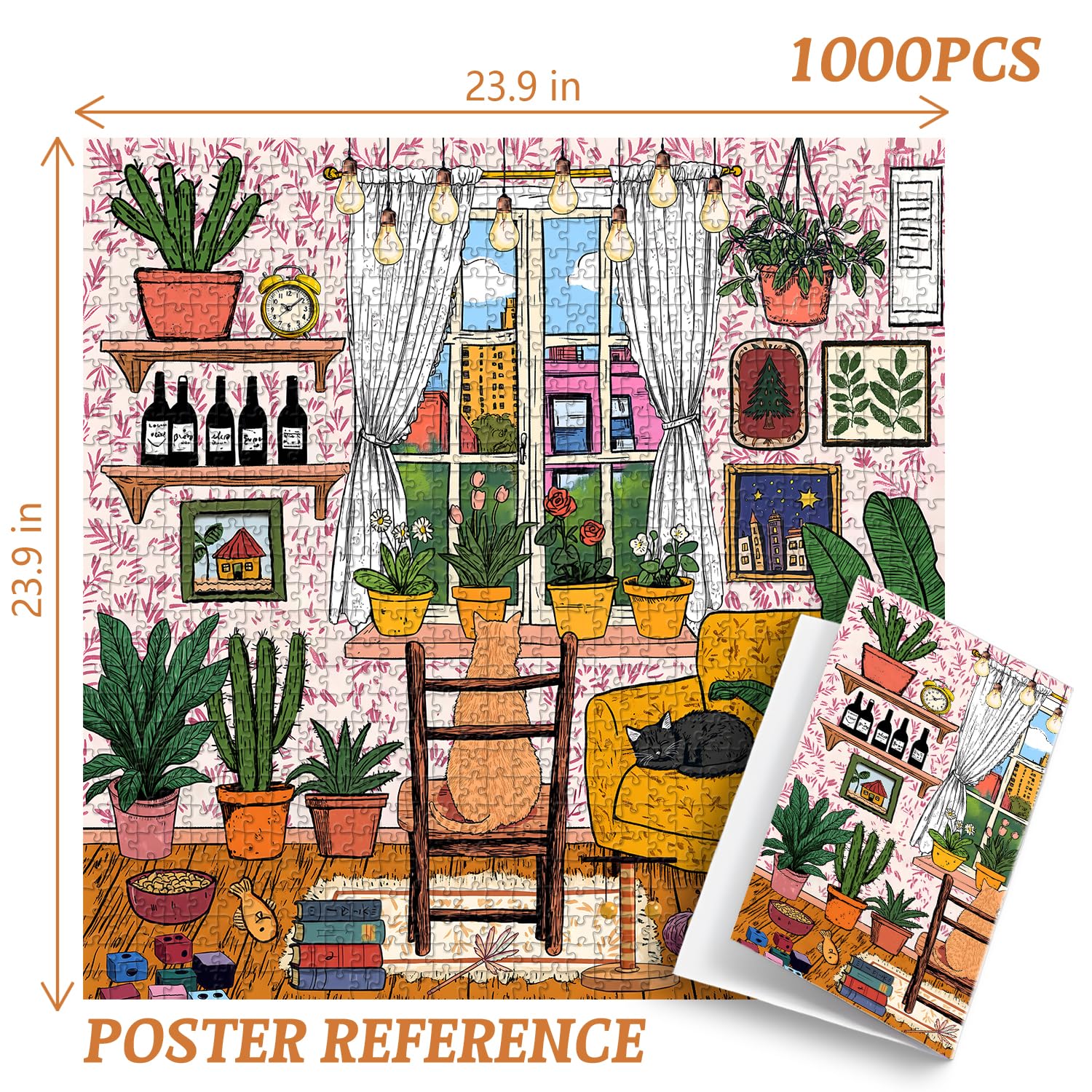 PICKFORU Cat 1000 Piece Puzzle for Adults, Colorful Plant Jigsaw Puzzles 1000 Pieces Funny Animals, Challenging Difficult Living Room Art Puzzle as Home Wall Art Decor - Image 4