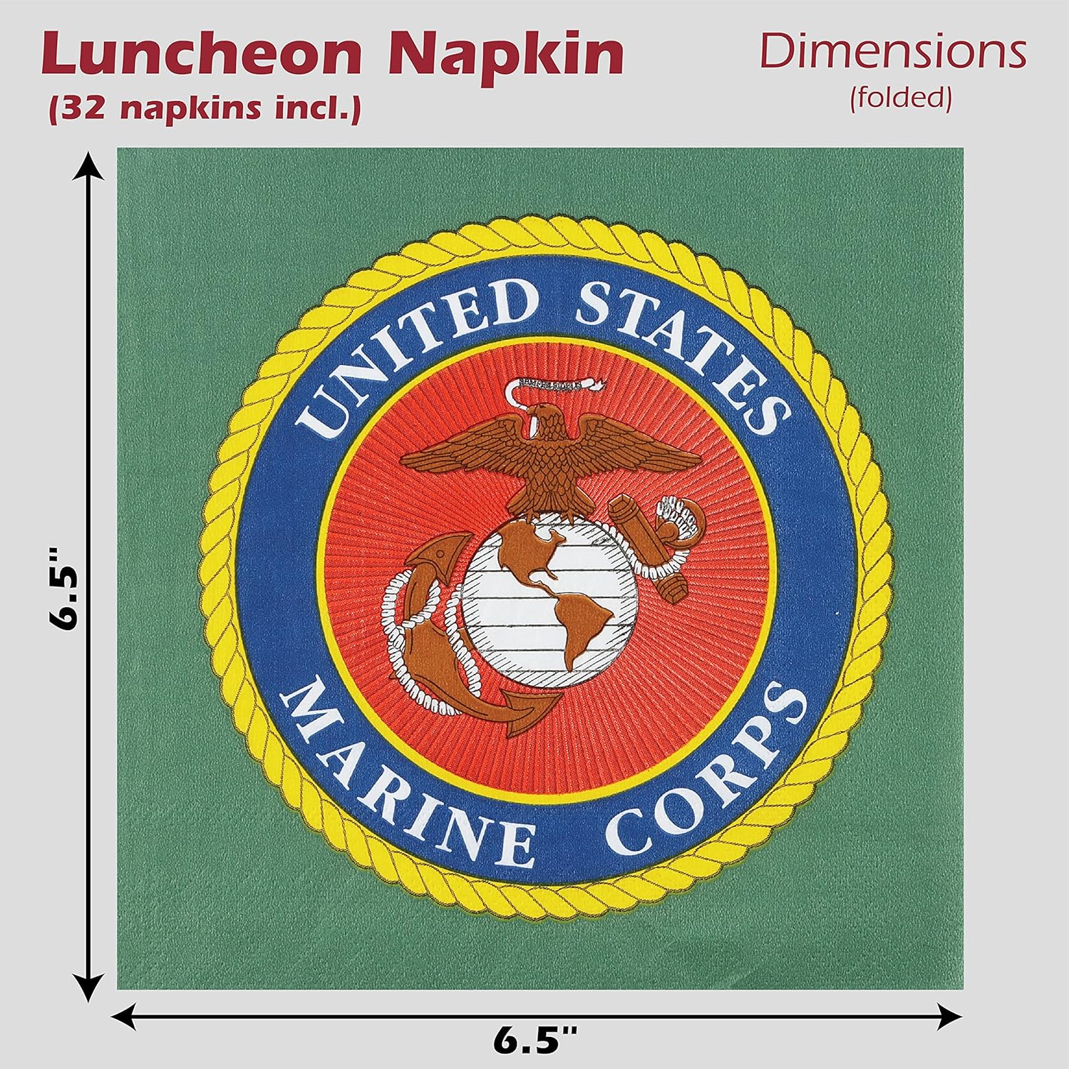 U.S. Marines Party for 32 Guests! Includes 32 ea. 10” XL Plates and Luncheon Napkins with Licensed Marines Camo & Coat of Arms. Retirement, Birthday or Official Events. by Havercamp
