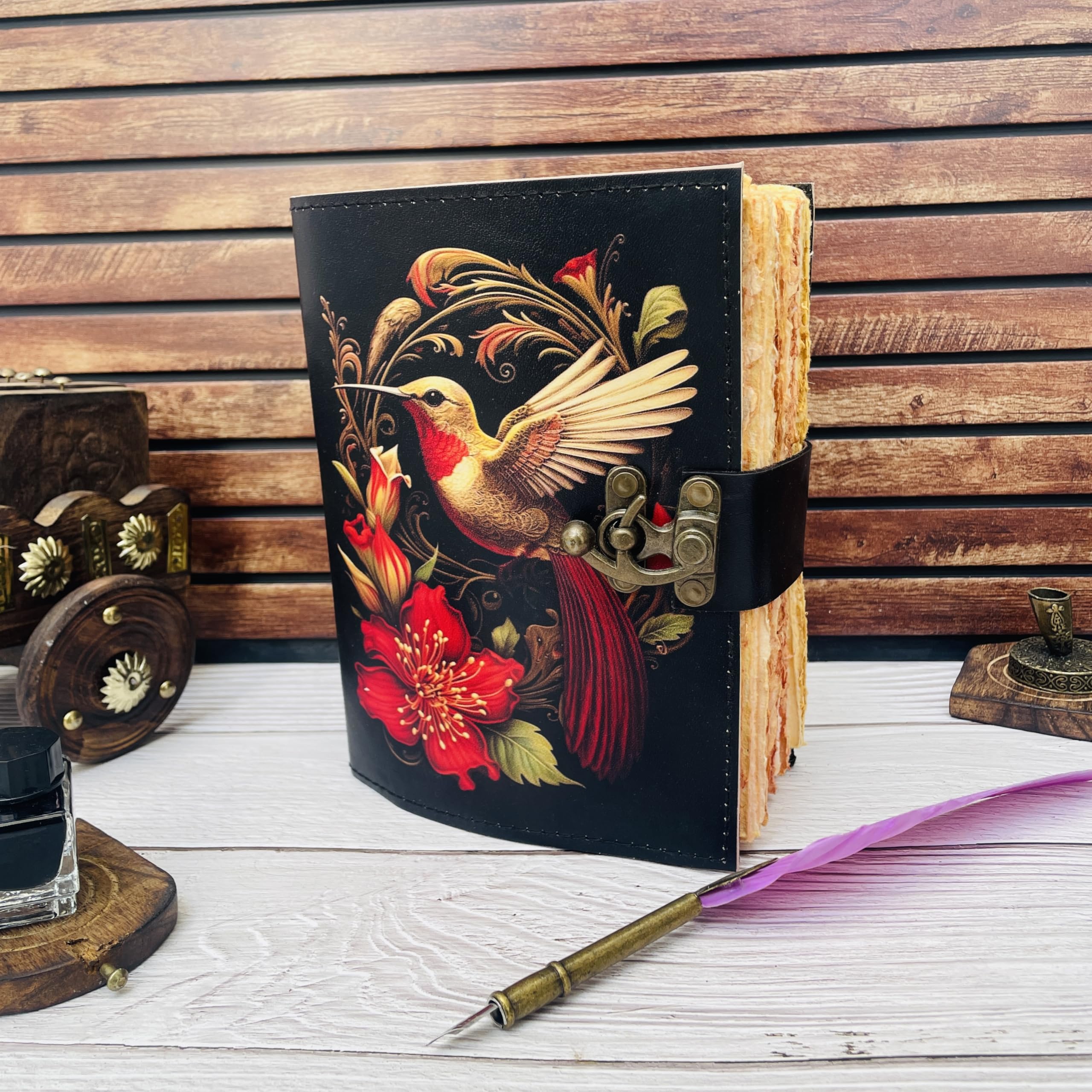KMAAC Diario con libro delle ombre, 400 pagine, design vintage con colibrì, grande quaderno di preghiera per scrivere, album da disegno, diario di carta artistica per donne
