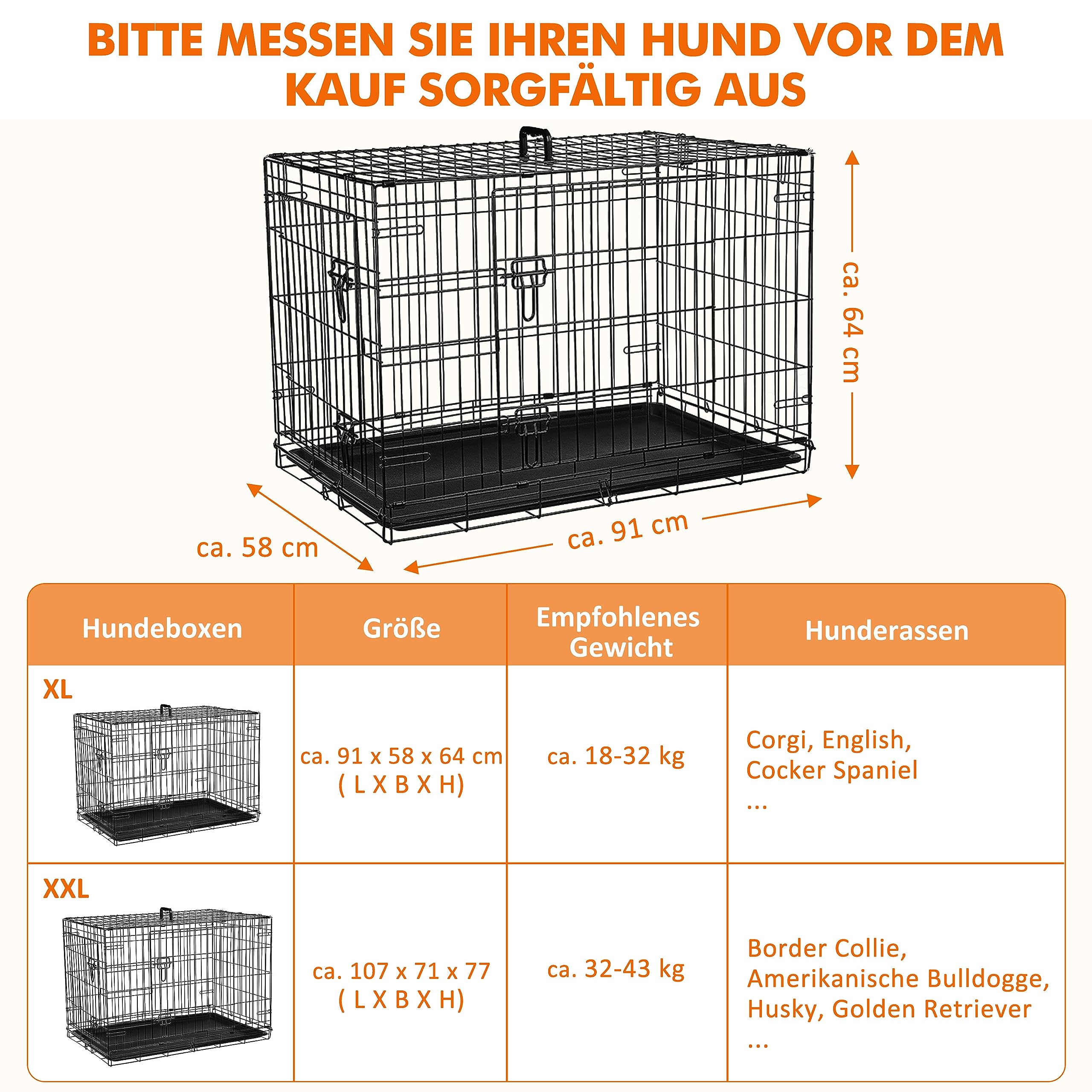 Ribelli Caja de Transporte para Perros Caja de Transporte para Perros Jaula de Alambre - Adecuada para Cachorros - Plegable - Carga máxima 45 kg