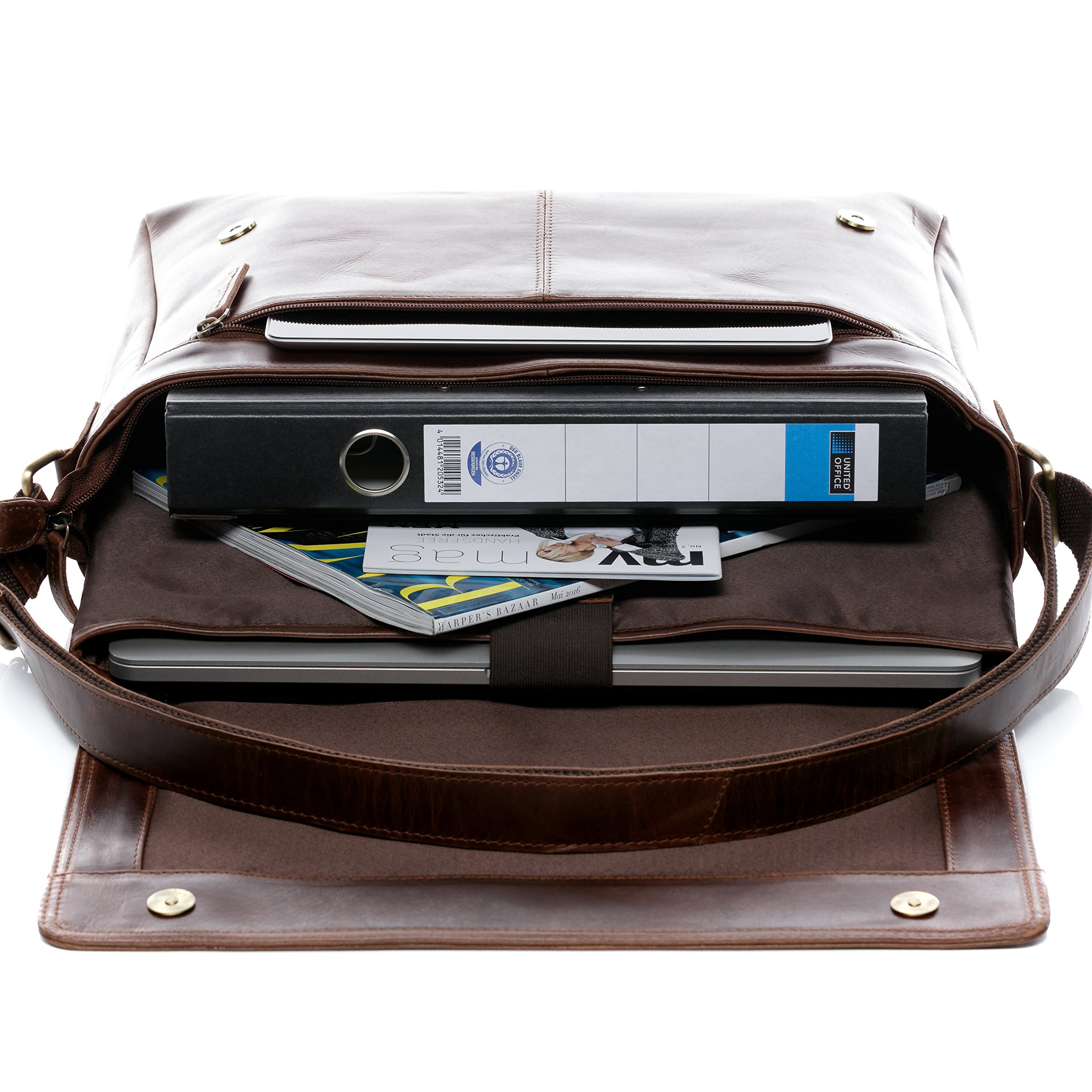 SID & VAIN große Laptoptasche Messenger Bag echt Leder - 15 Zoll Laptop Business-Tasche SPENCER groß - Umhängetasche mit extra Laptop-Hülle - Ledertasche Herren und Damen handgefertigt