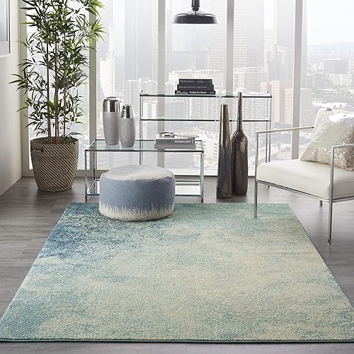 Nourison Passion NavyLight Blue 5'3" x 7'3", moderna, abstracta, fácil de limpiar, no se desprende, dormitorio, sala de estar, comedor, cocina (5' x