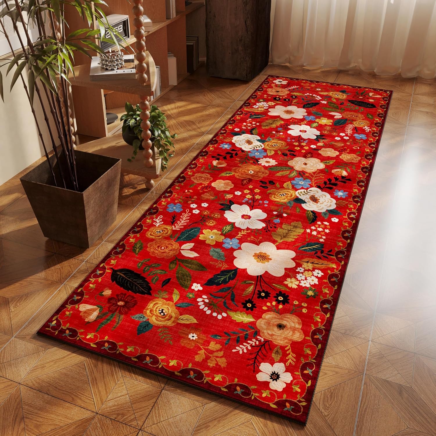 Rugcomf Runner Rug for Hallways Kitchen Rug Non Slip 2'6''x8' Washable Runner Rugs with Rubber Backing Soft Floral Carpet Runner for Hallways, Kitchen, Laundry, Bedroom, Bathroom(Red) - Image 6