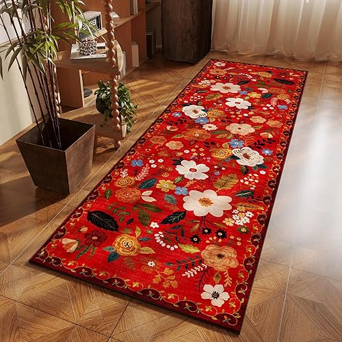 Miniatura 59 de Rugcomf Alfombra de pasillo para cocina, antideslizante, 2 x 6 pies, alfombras lavables con parte trasera de goma, alfombra floral suave para