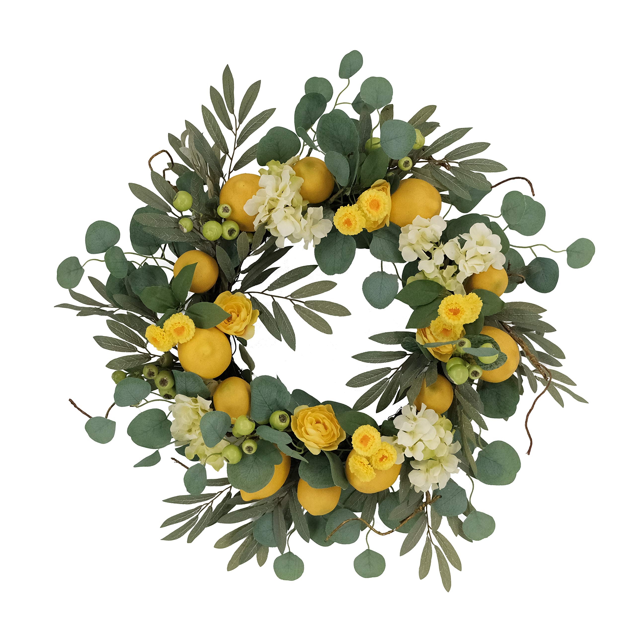 24" Artificial Lemon and Hydrangea Floral Spring Door Wreath