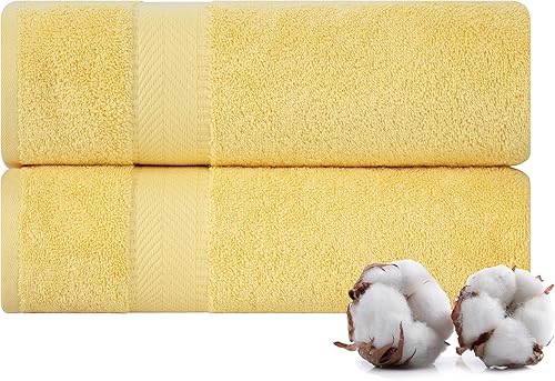 textilom - Juego de 2 toallas de 100 % algodón turco, de lujo para baño, suaves y absorbentes, de calidad de hotel (27 x 54 pulgadas), color amarillo