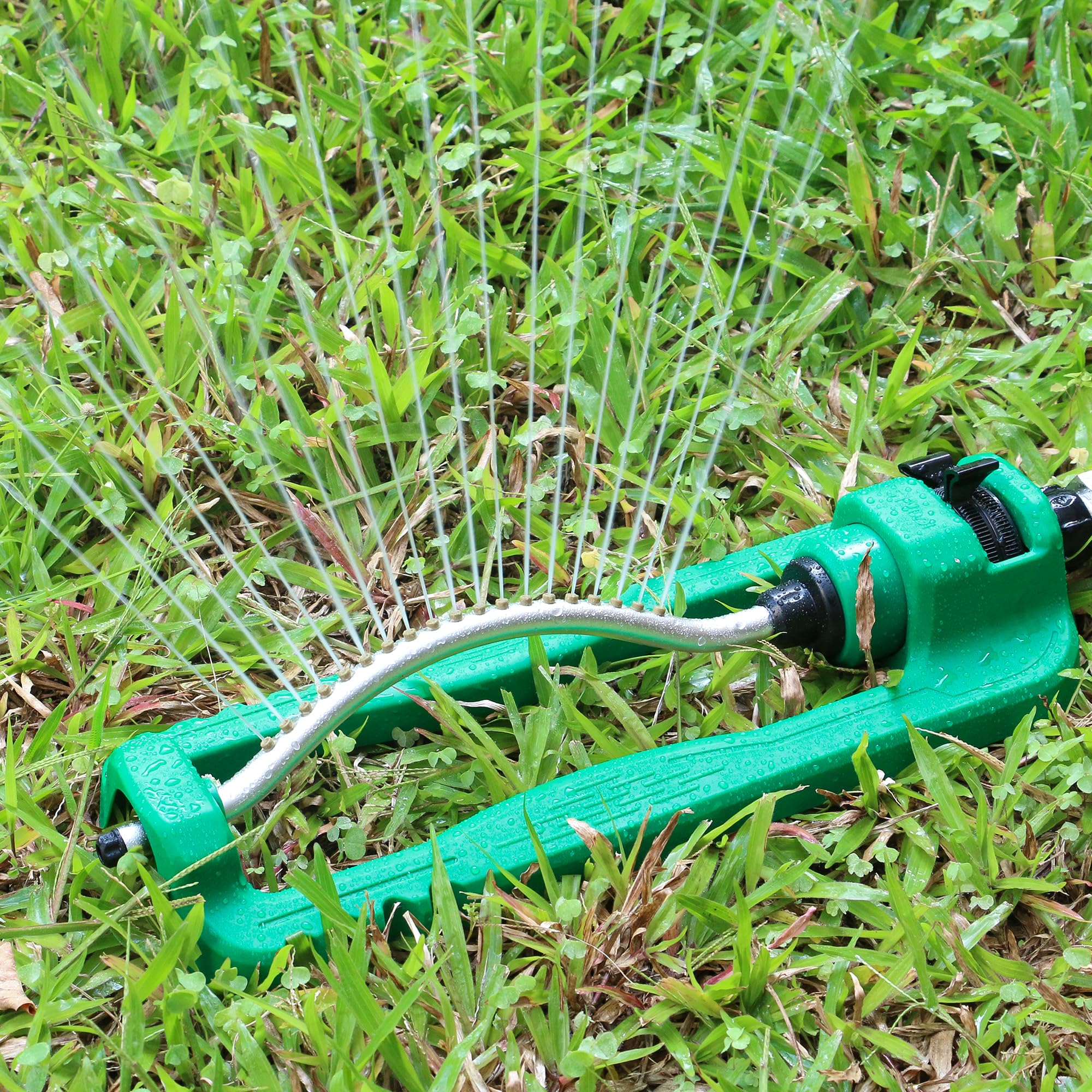 STYDDI Irrigatore oscillante turbo, irrigatore rettangolare regolabile per giardino con base pesante, 19 ugelli di precisione irrigatore da giardino per aree piccole e medie, copre fino a 3.800 piedi