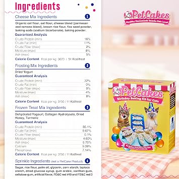PetCakes Birthday Baking Kit for Cats- Makes 3 Frosted Fish Shaped Cakes & 3 Ice Cream Treats - Includes 2 Healthy Cake Mixes, 2 Frosting & 2 Ice Cream Mixes, Sprinkles & Candle - Net Wt 10.5 oz