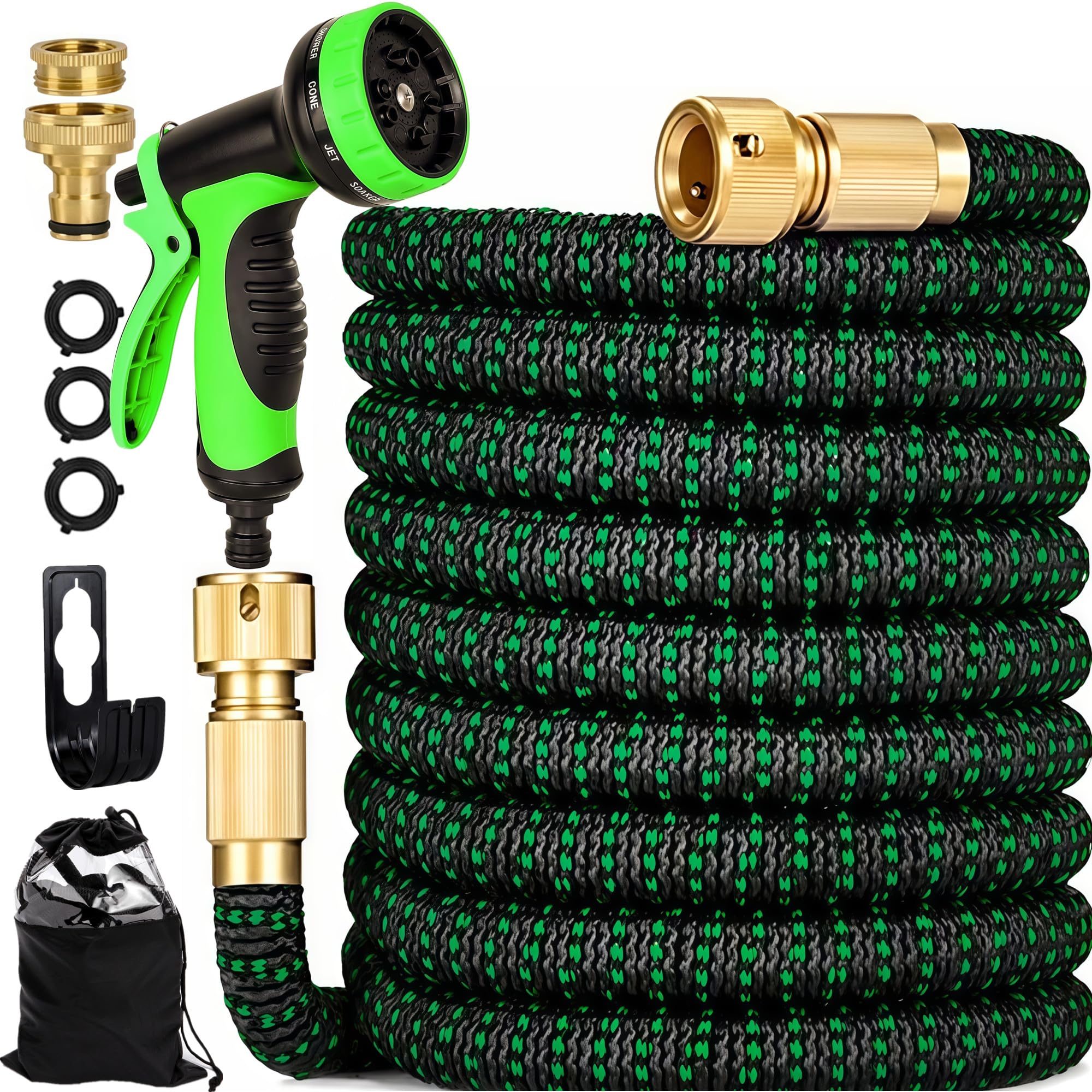 Expandable Garden Hose Pipe, Upgraded 3-Layer Latex No-Kink Flexible Water Hose, 3/4"&1/2" Metal Connectors, With10 Function Spray Nozzle for Gardening and Cleaning (50FT)