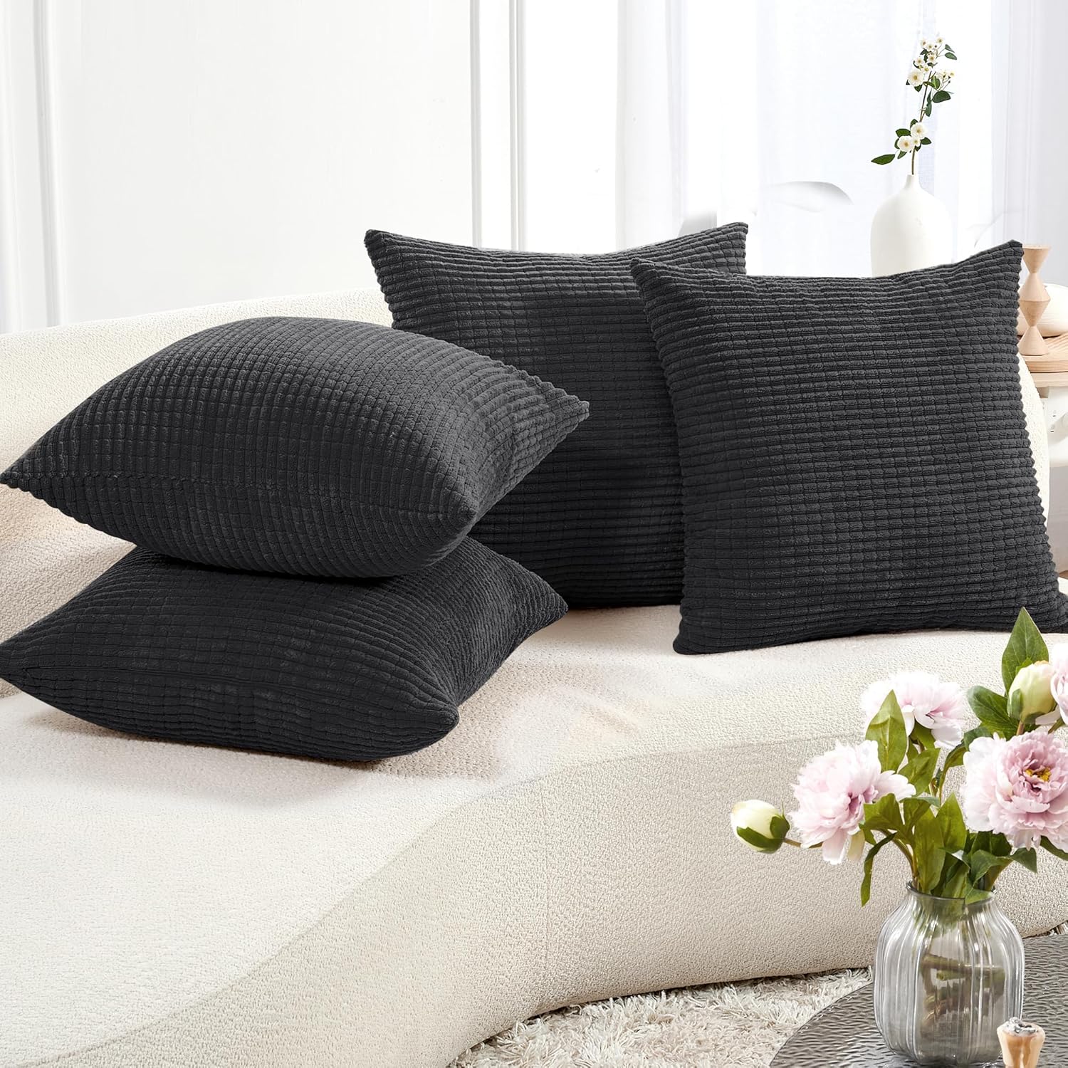 Deconovo Throw Pillow Covers, 18x18 Pillow Cover, Throw Pillows, Set of 4, Dark Grey