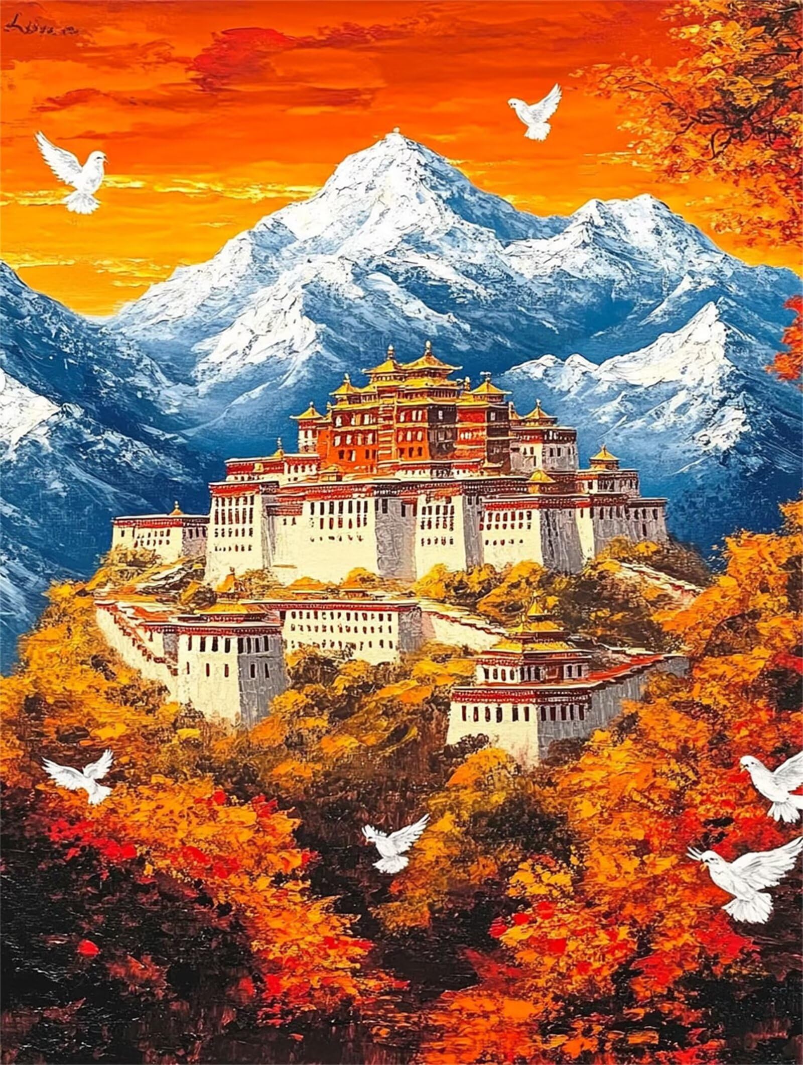 Pałac Potala Palace do malowania po numerach, pełny zestaw do malowania po numerach, z farbami i pędzlami, malowanie według numerów dla początkujących, bez ramy, zestawy do malowania według numerów