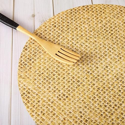 Miniatura 7 de Jecery Tapetes desechables de papel impreso de arpillera, redondos, rústicos, marrón natural, cargadores, manteles individuales para decoración