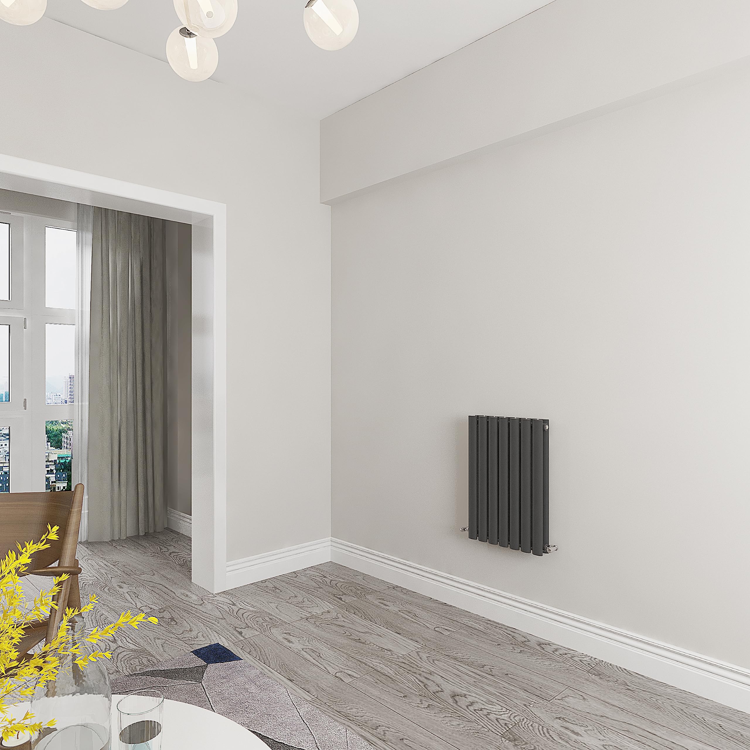 Skybathroom | 600x413mm Horizontal Anthracite Oval Double Panel Small Central Heating Radiator