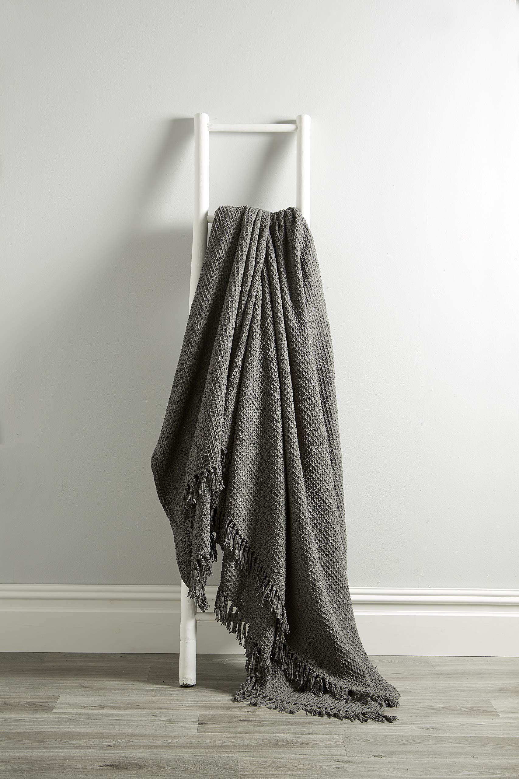 Handwoven Honeycomb Pure 100% Cotton Throw Luxury Knitted Durable Sofa Blanket (Dark Grey, 228 x 254 cm (90" x 100"))