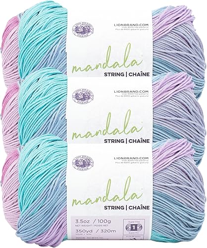 Miniatura 9 de Lion Brand Yarn Cuerda de mandala, hilo de dedos para tejer y ganchillo, tune, paquete de 3