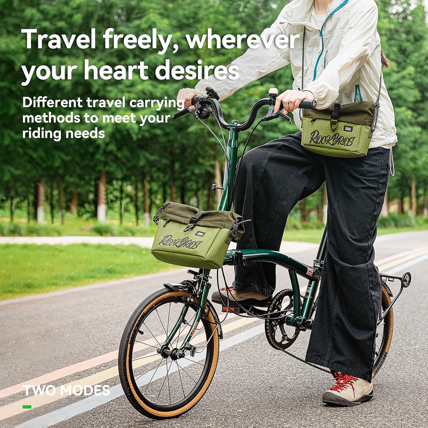 ROCKBROS Folding Bike Handlebar & Shoulder Bag – Universal Hook-and-loop fastener Mount, Convertible Front Crossbody Bag for Commuting, Cycling & Daily Rides